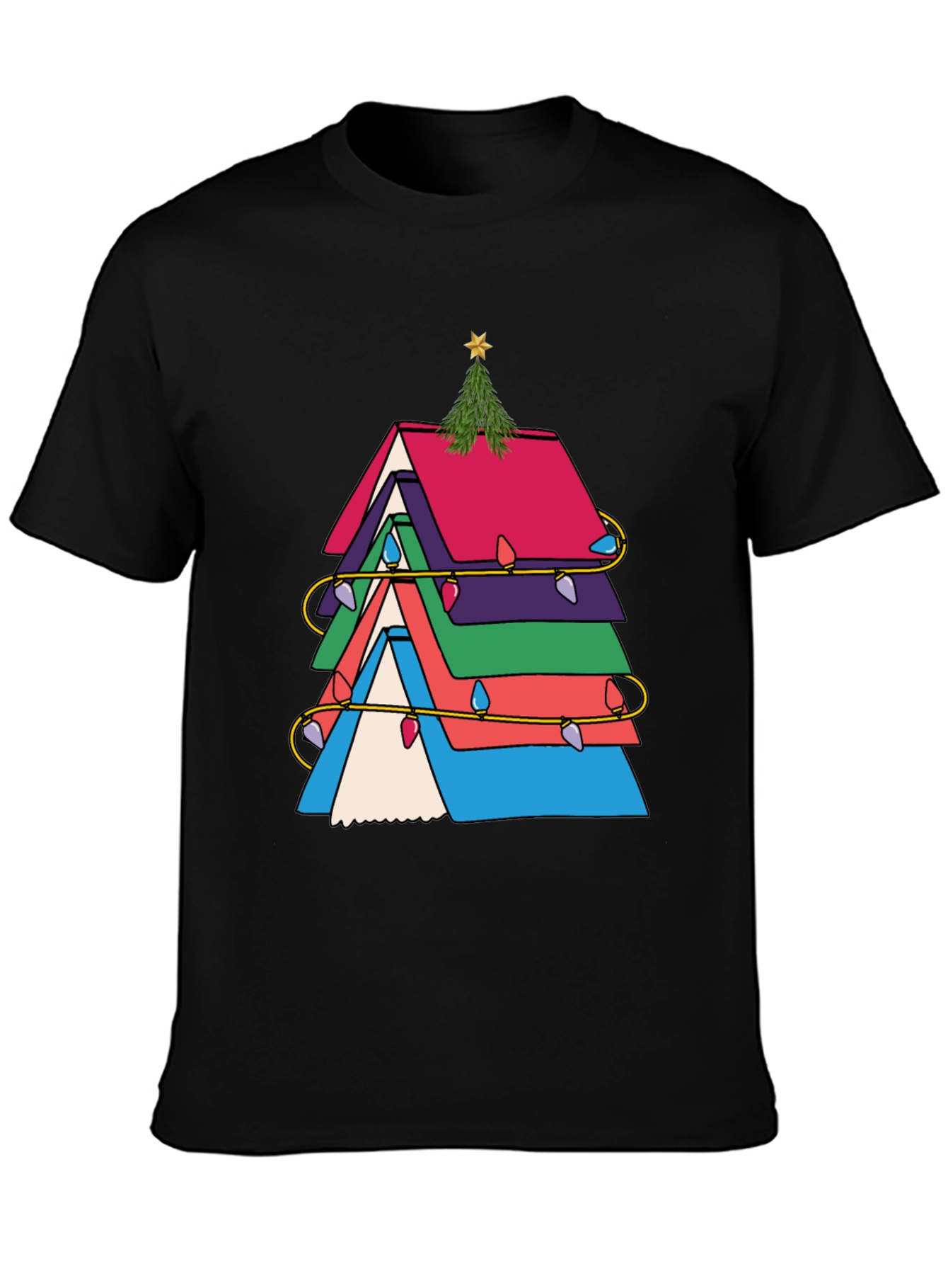 Festive Book Stack Christmas Tree T-Shirt