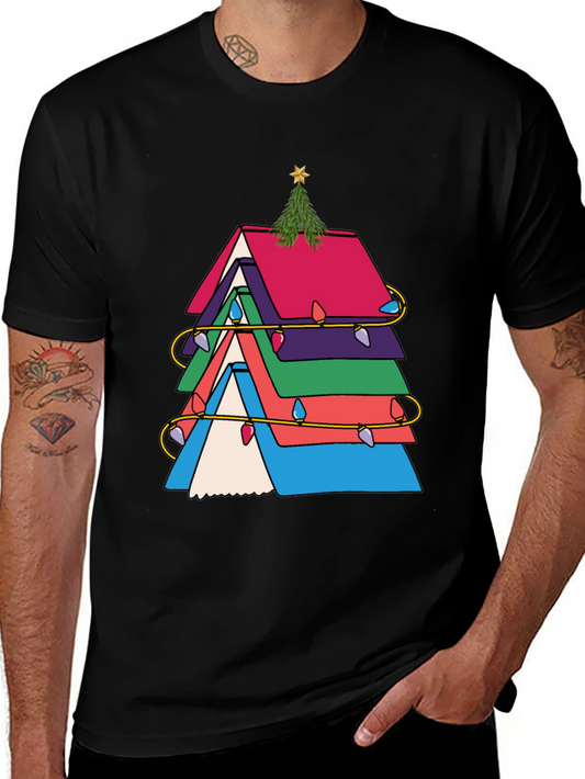 Festive Book Stack Christmas Tree T-Shirt