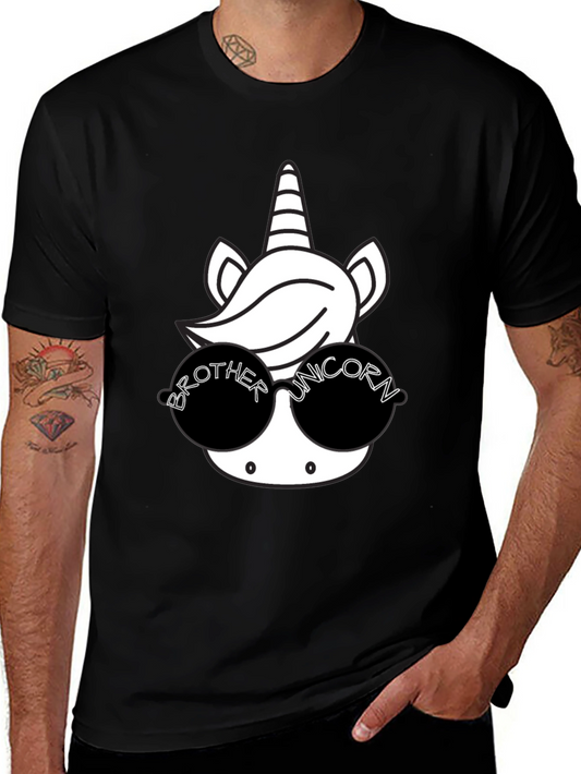 Brother Unicorn Graphic Tee - Mens Black Cotton T-Shirt