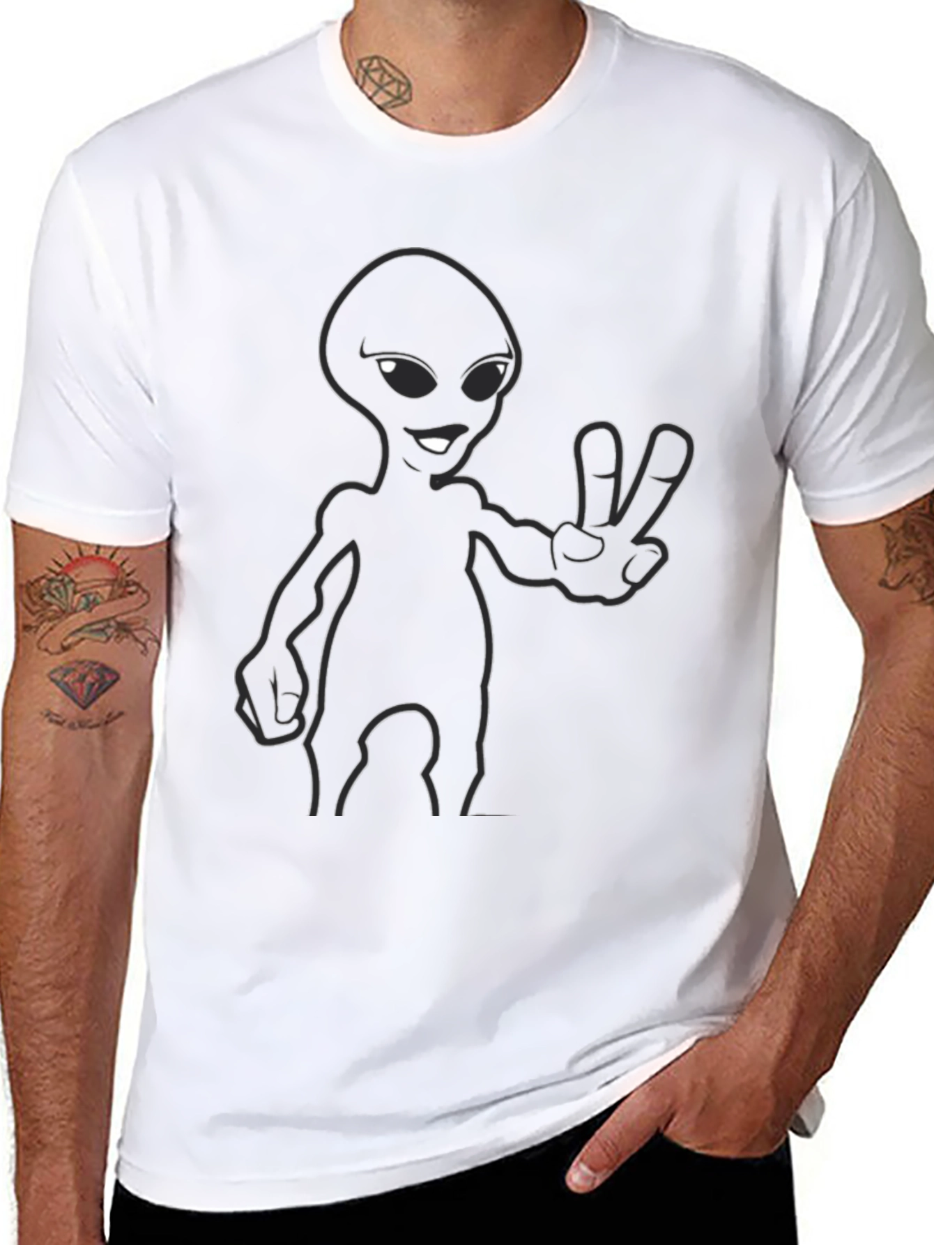 Cool Alien Peace Sign Black T-Shirt
