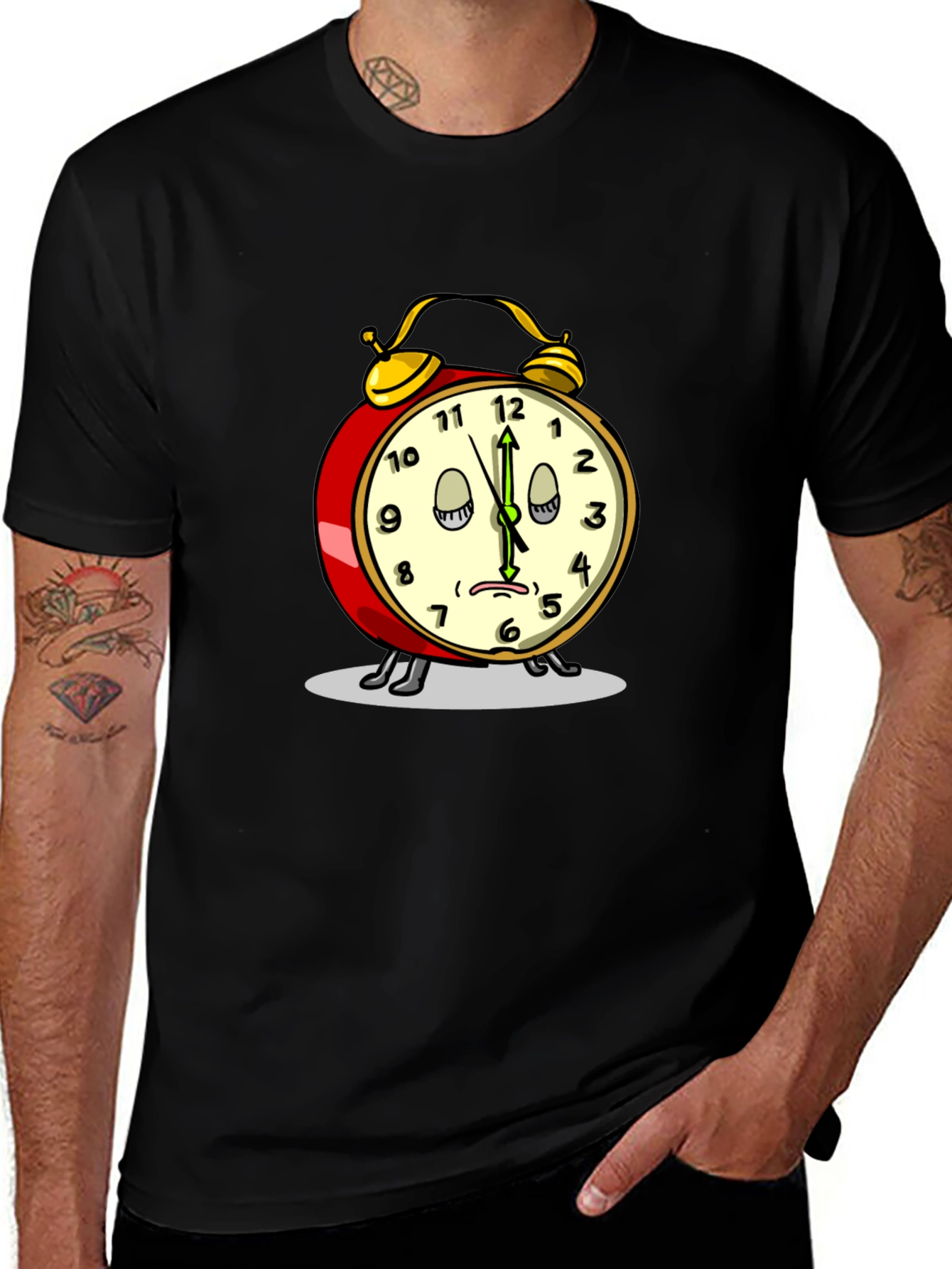 Funny Sleepy Alarm Clock Black T-Shirt