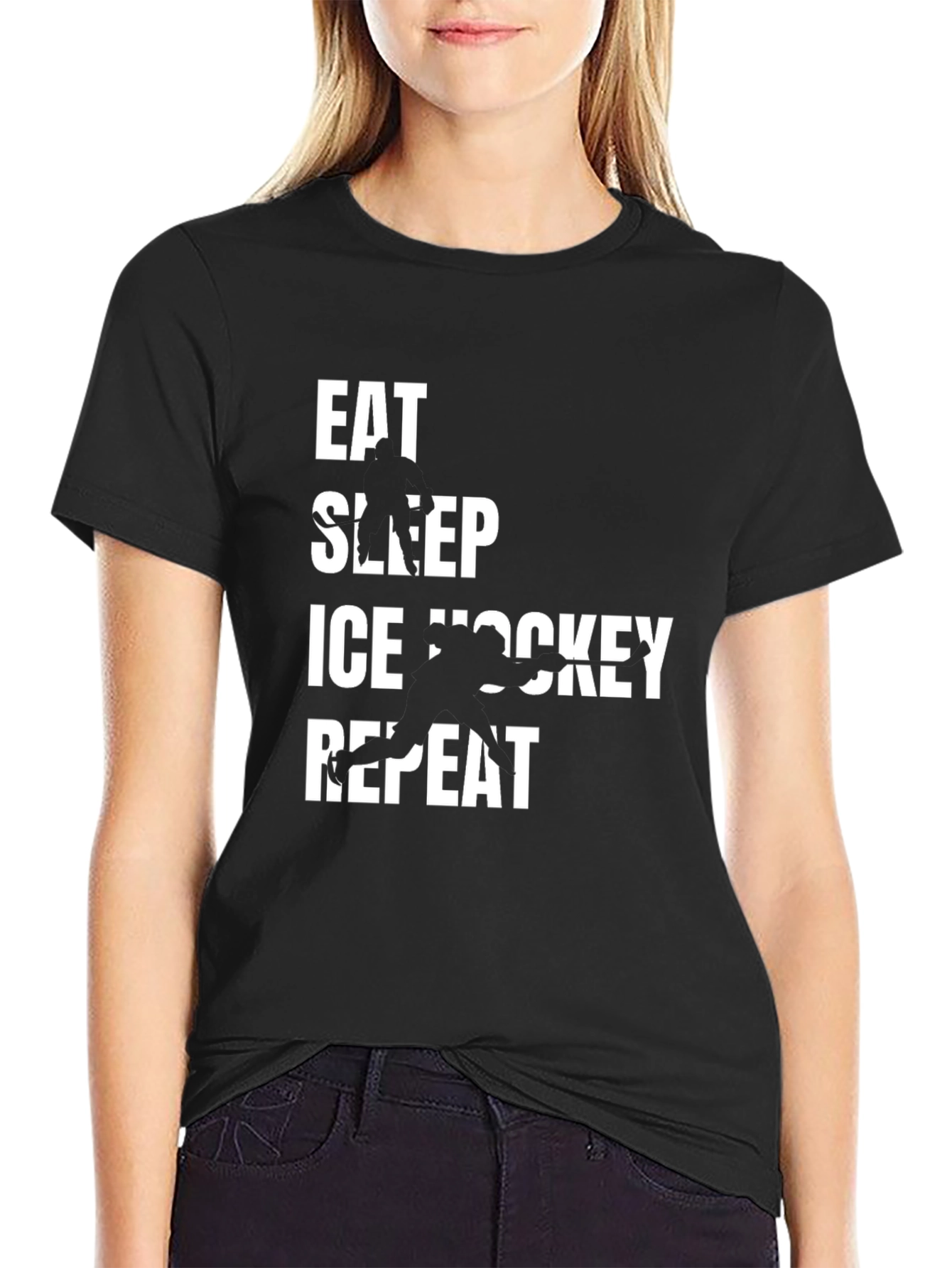Eat Sleep Ice Hockey Repeat Black T-Shirt