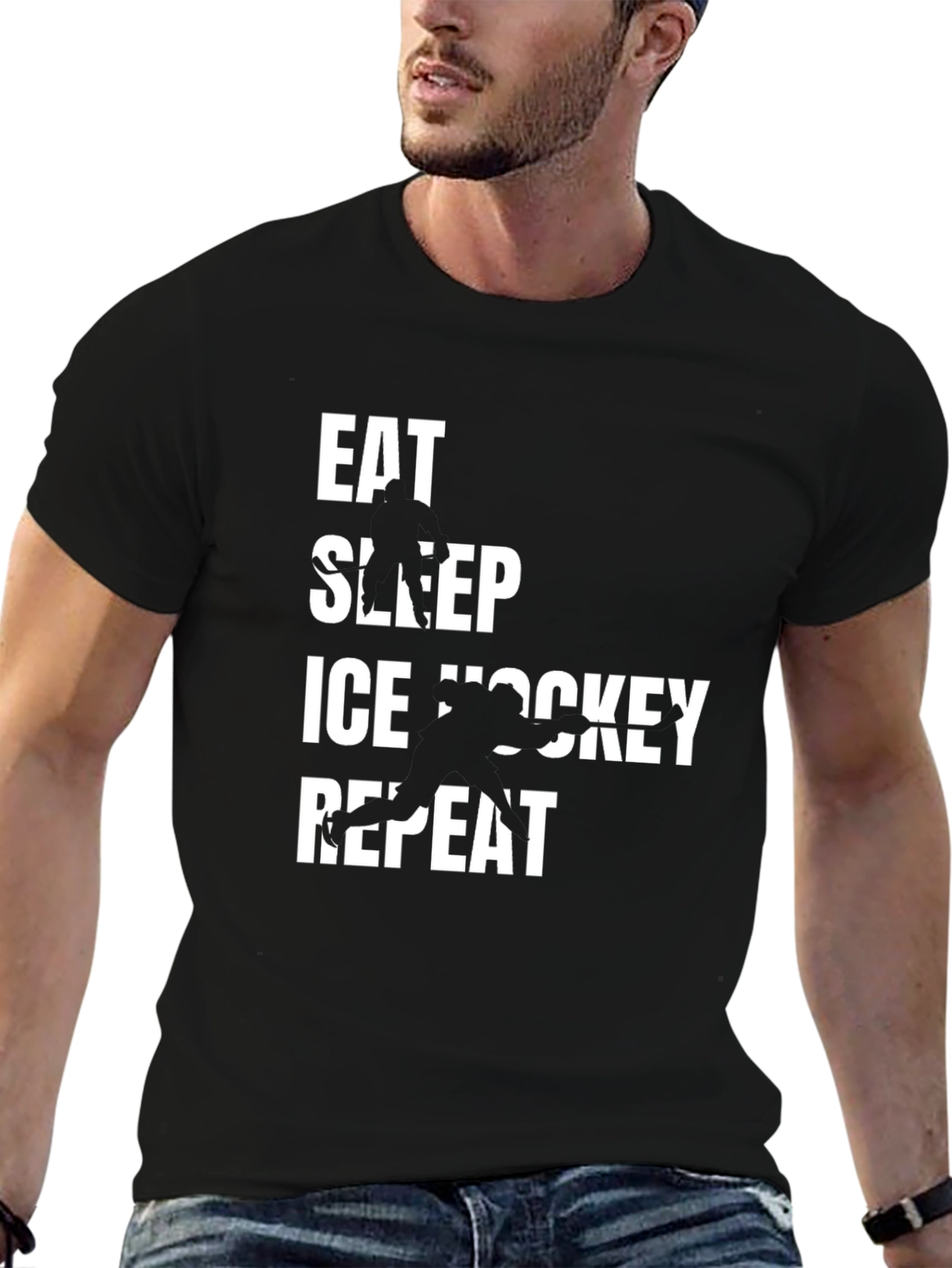 Eat Sleep Ice Hockey Repeat Black T-Shirt