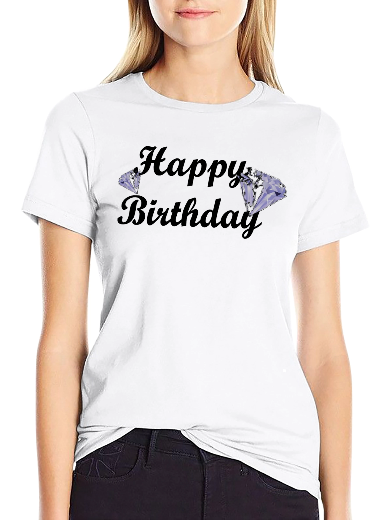 Happy Birthday Diamond Graphic Tee - Soft Black Cotton