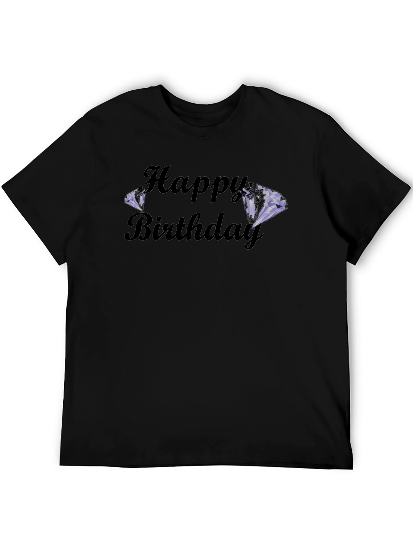 Happy Birthday Diamond Graphic Tee - Soft Black Cotton