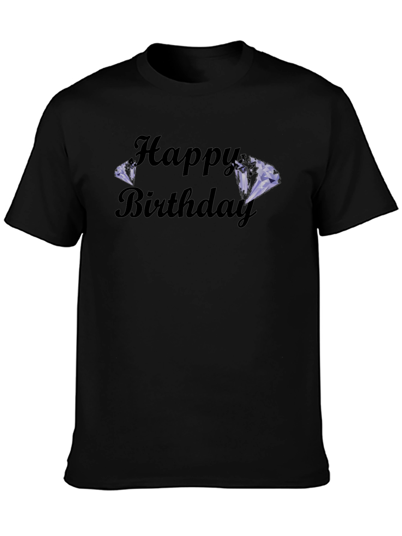 Happy Birthday Diamond Graphic Tee - Soft Black Cotton