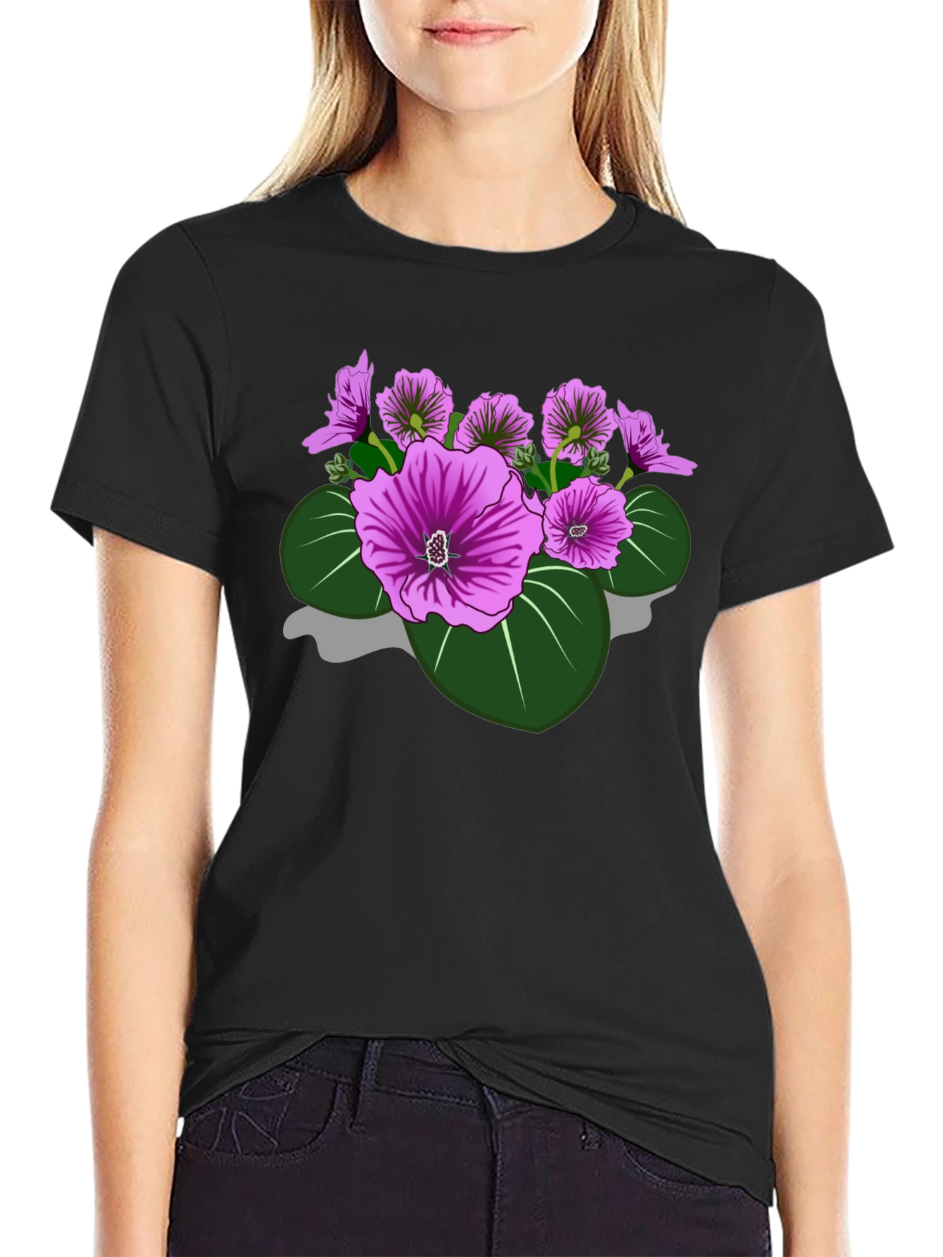 Floral Graphic Tee - Bold Purple Blooms