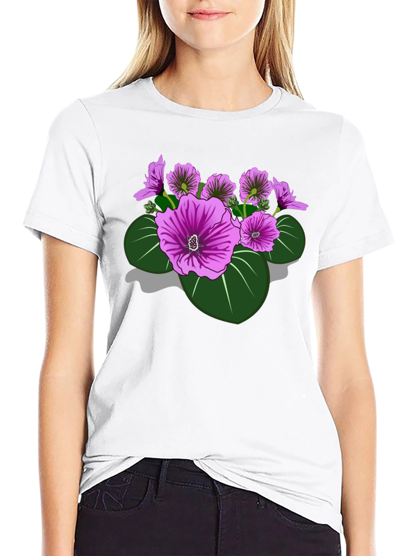 Floral Graphic Tee - Bold Purple Blooms