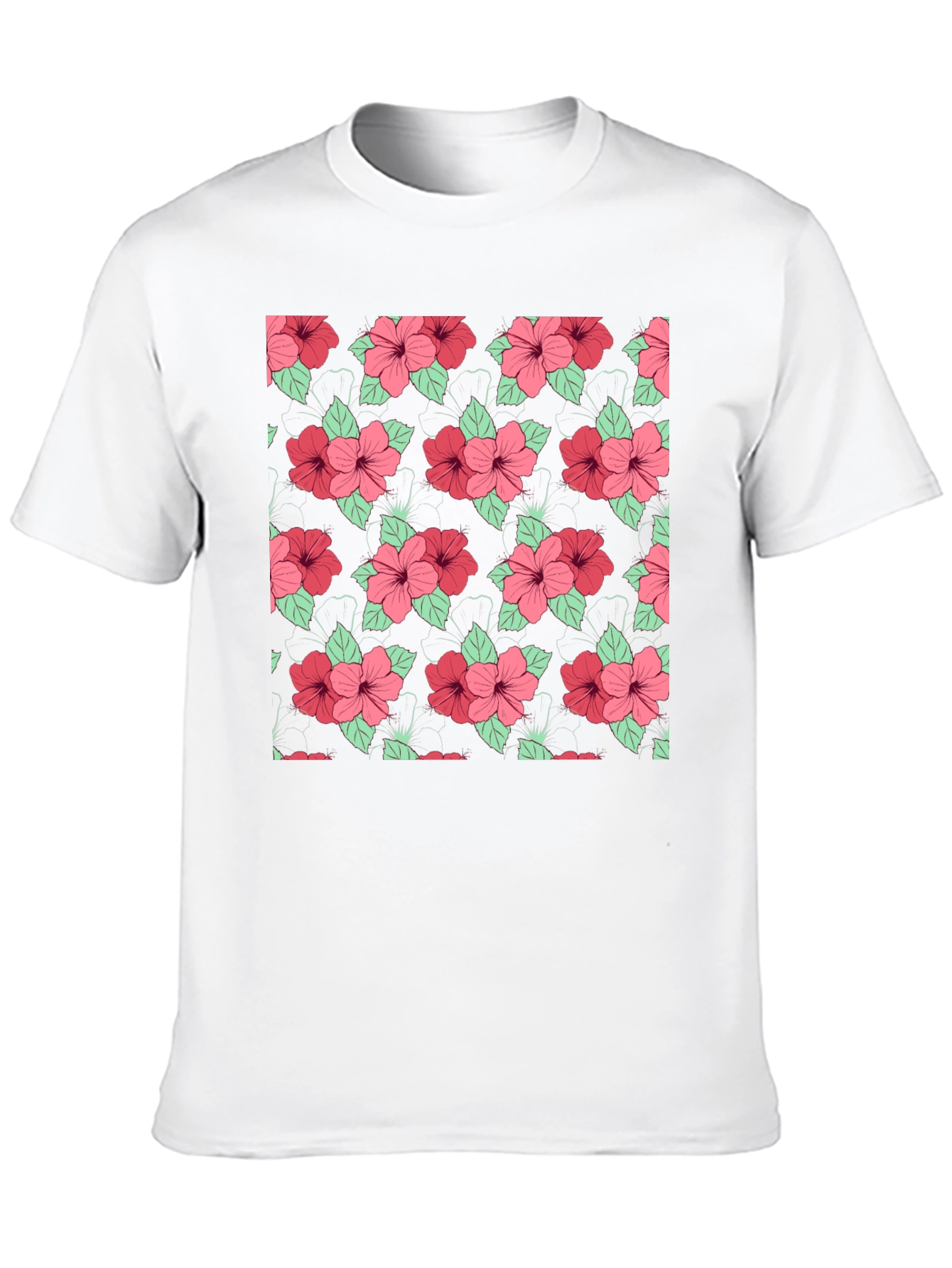 Floral Hibiscus Pattern Black T-Shirt
