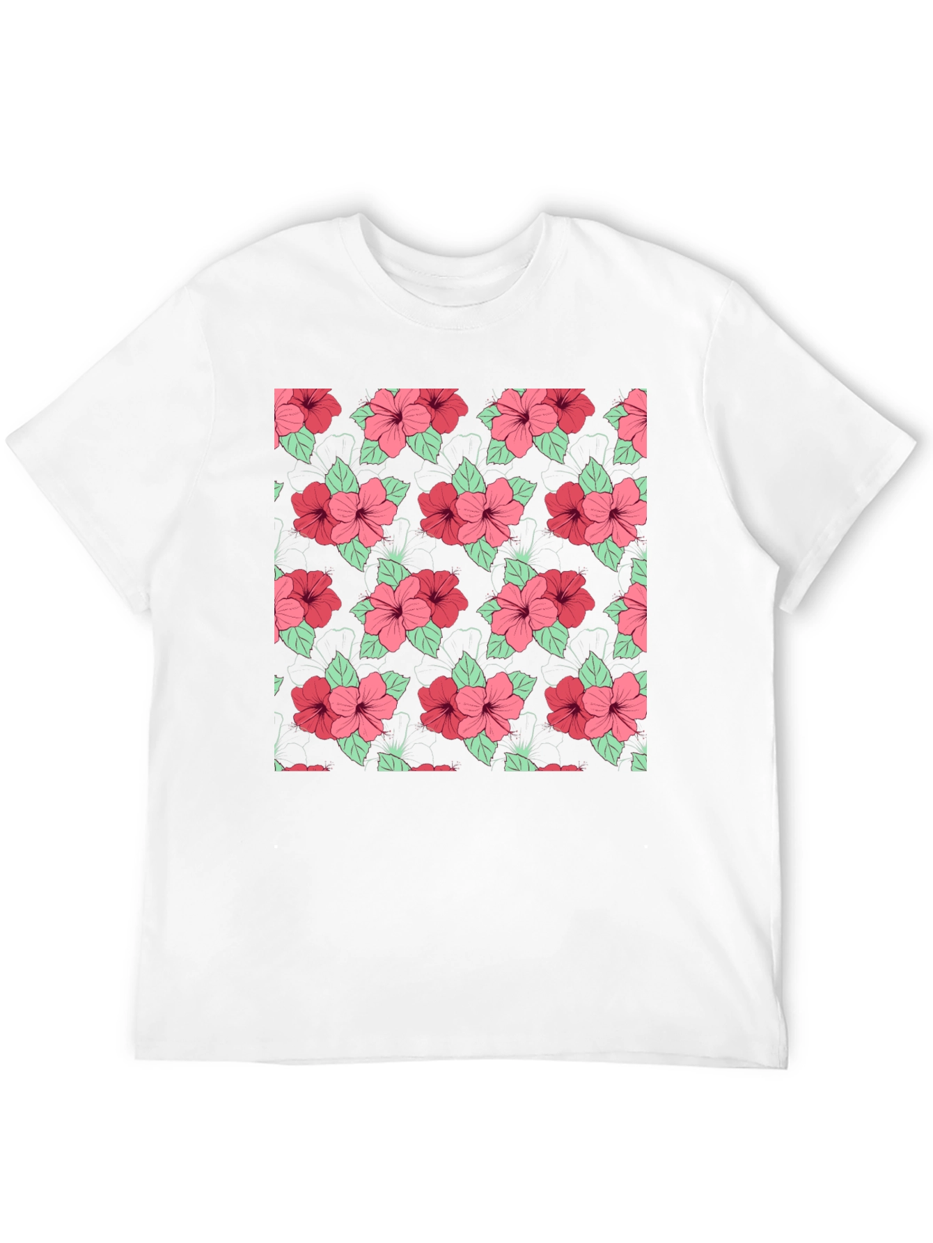 Floral Hibiscus Pattern Black T-Shirt