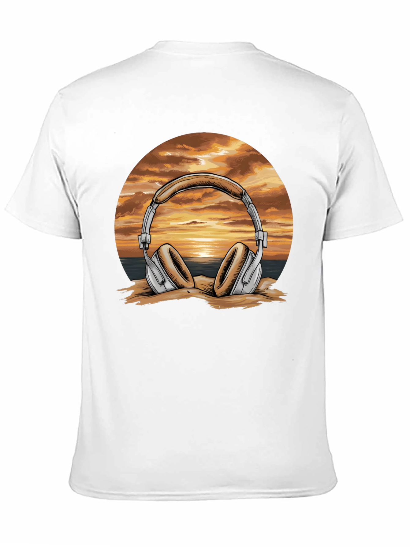 Sunset Headphones Graphic T-Shirt - Beach Vibes Music Tee
