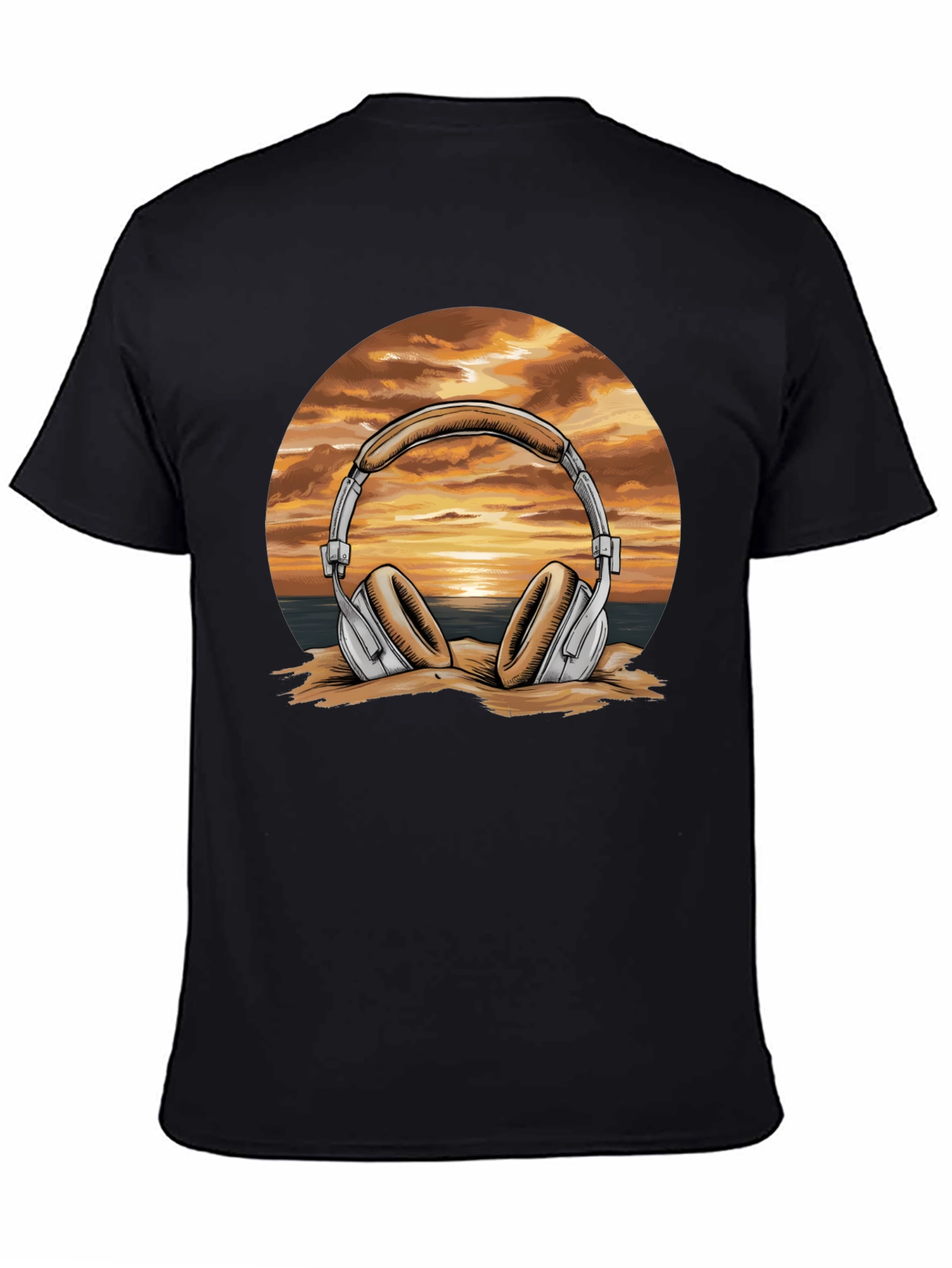 Sunset Headphones Graphic T-Shirt - Beach Vibes Music Tee