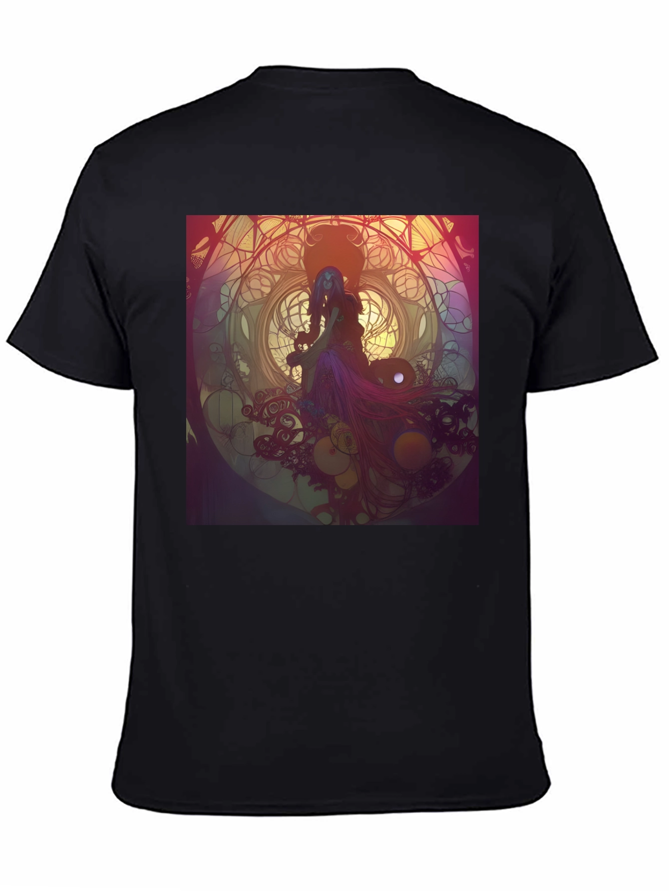 Black T-Shirt with Artistic Woman Design