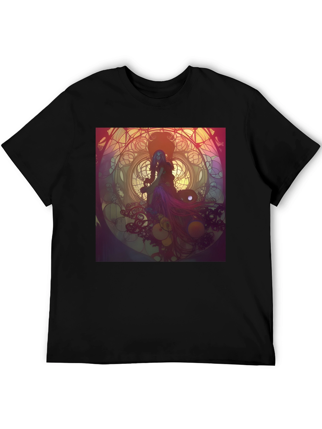 Black T-Shirt with Artistic Woman Design