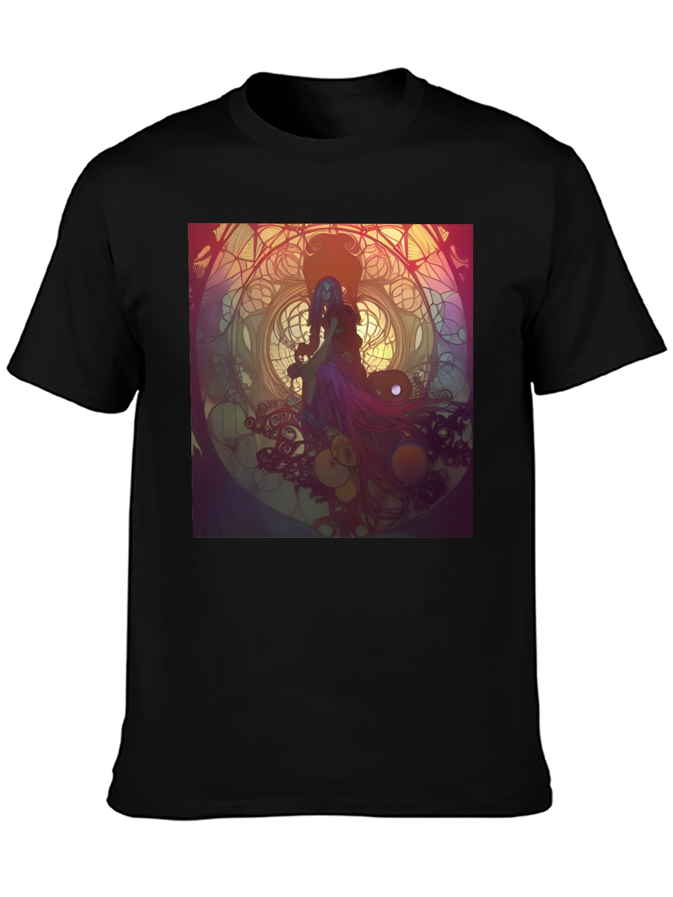 Black T-Shirt with Artistic Woman Design
