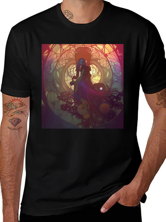 Black T-Shirt with Artistic Woman Design