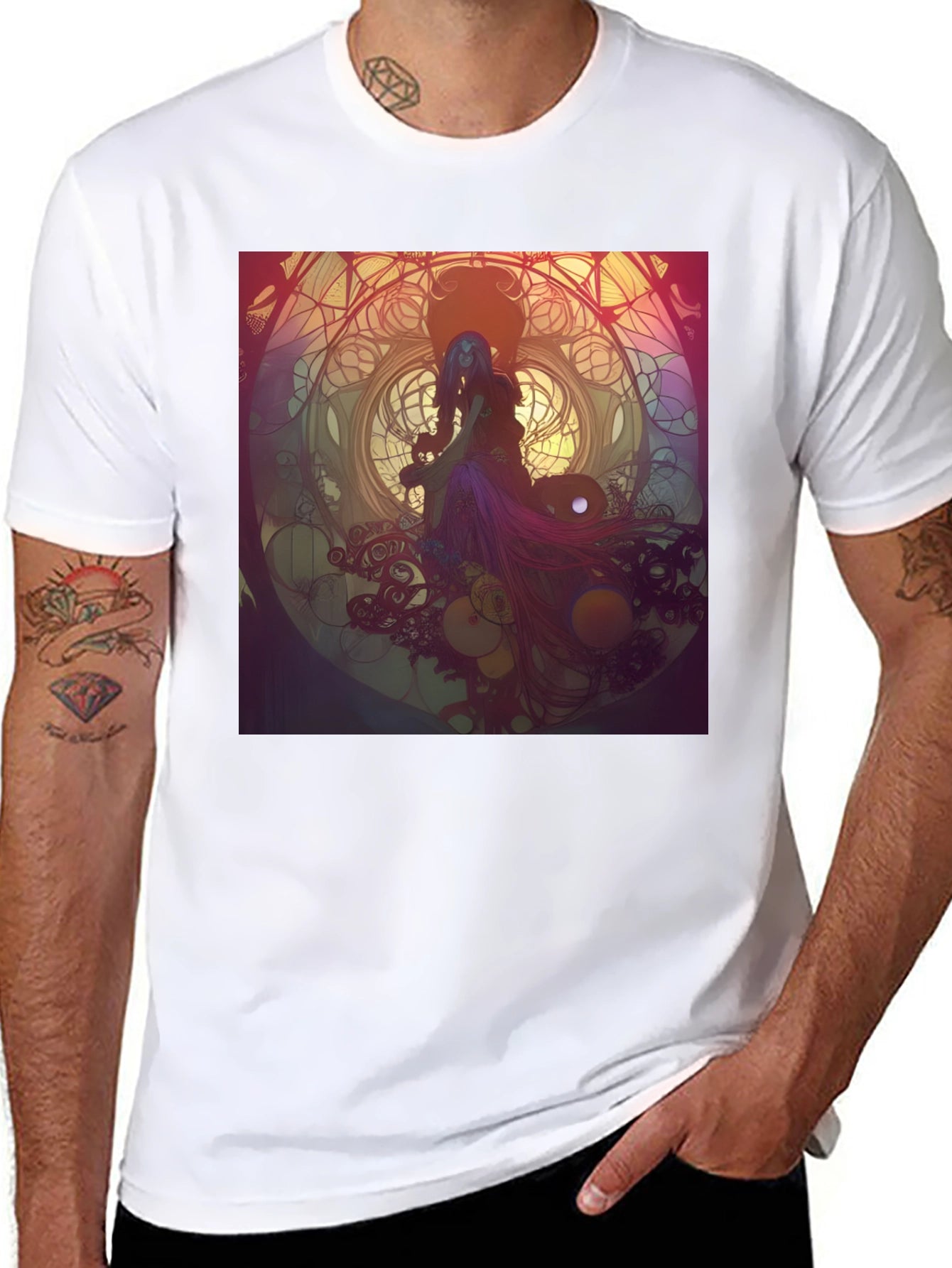 Black T-Shirt with Artistic Woman Design