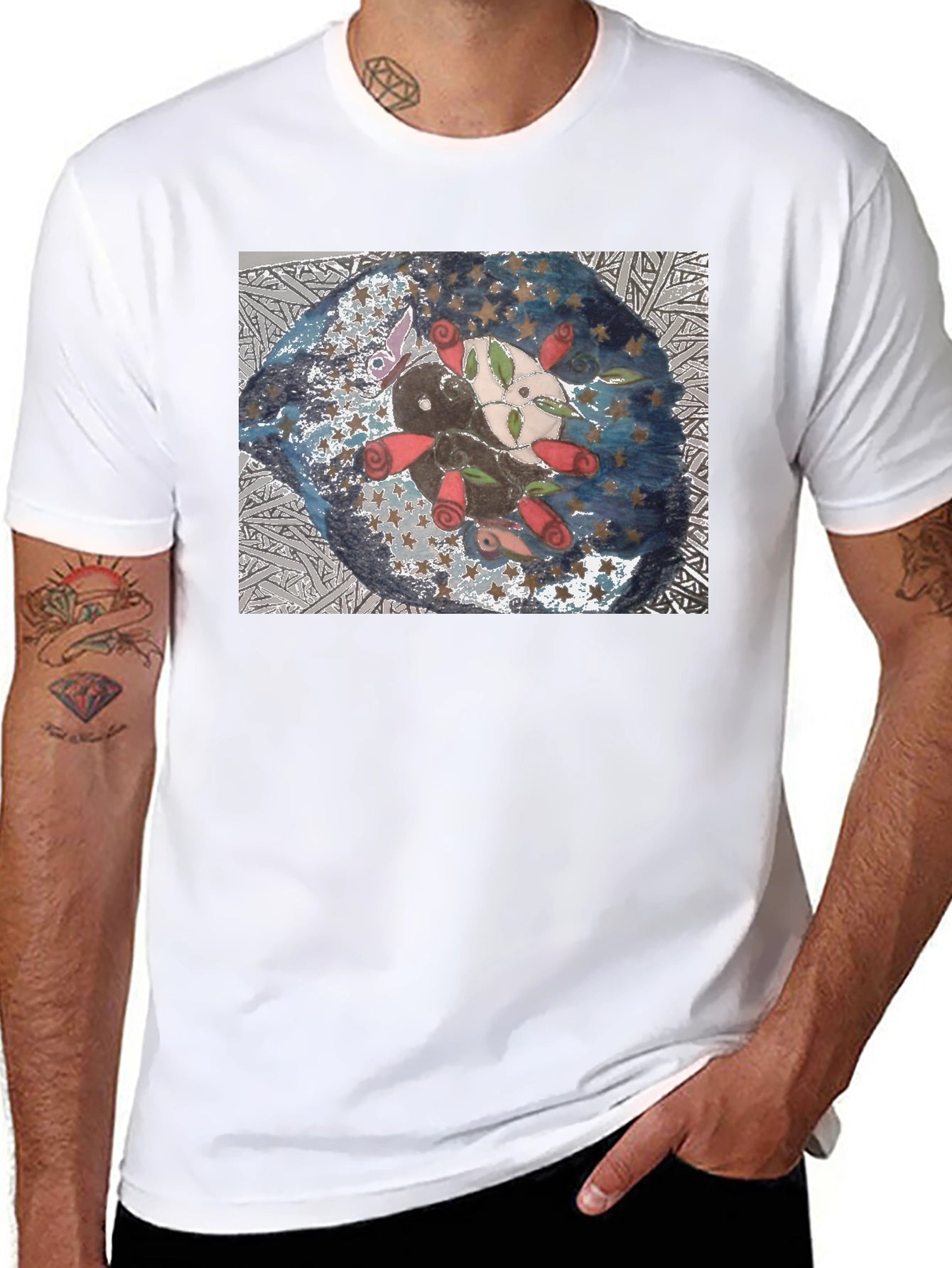 Artistic Axolotl Roses Graphic T-Shirt