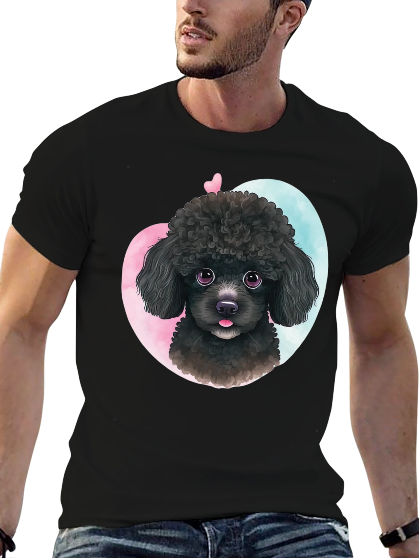 Cute Poodle Heart T-Shirt - Black