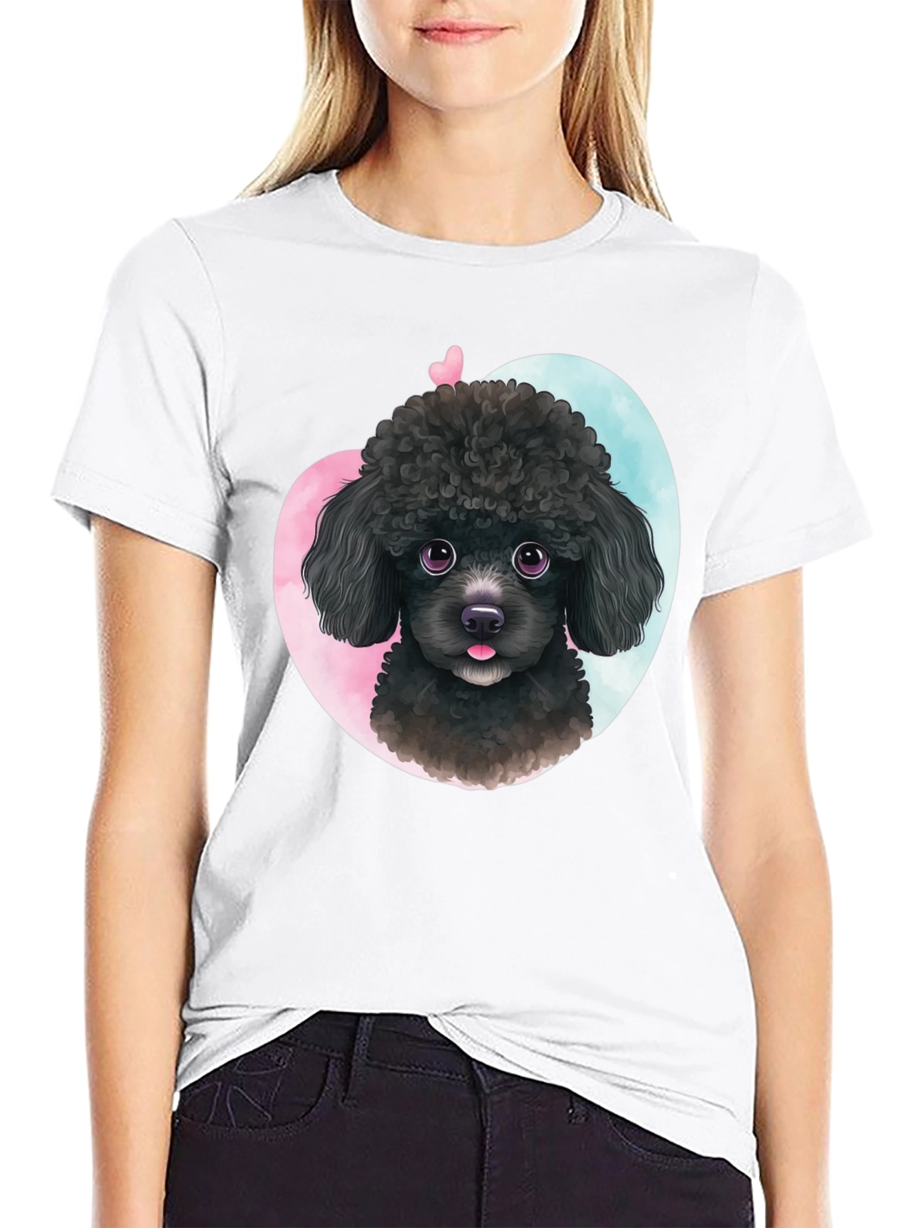 Cute Poodle Heart T-Shirt - Black