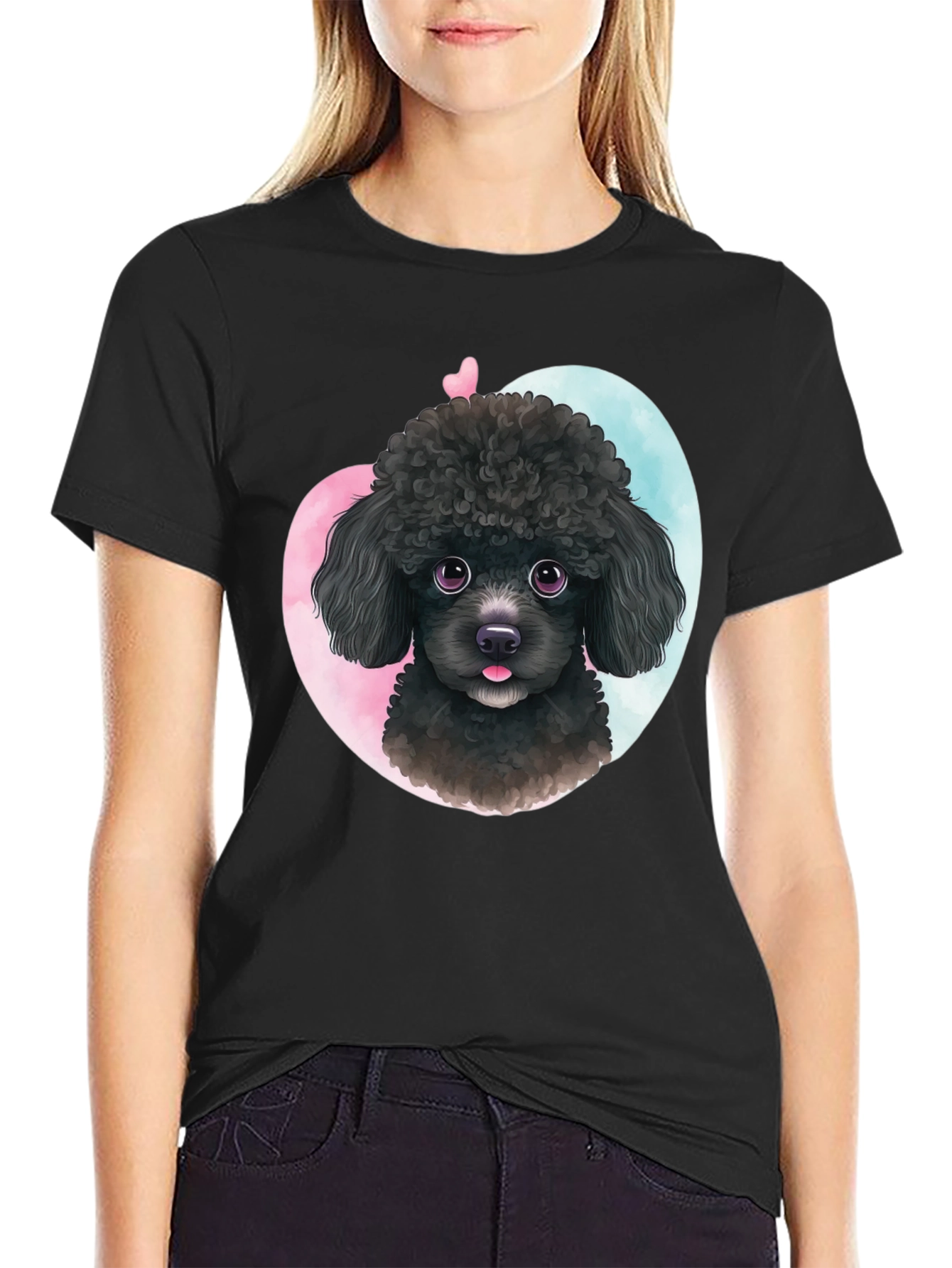 Cute Poodle Heart T-Shirt - Black