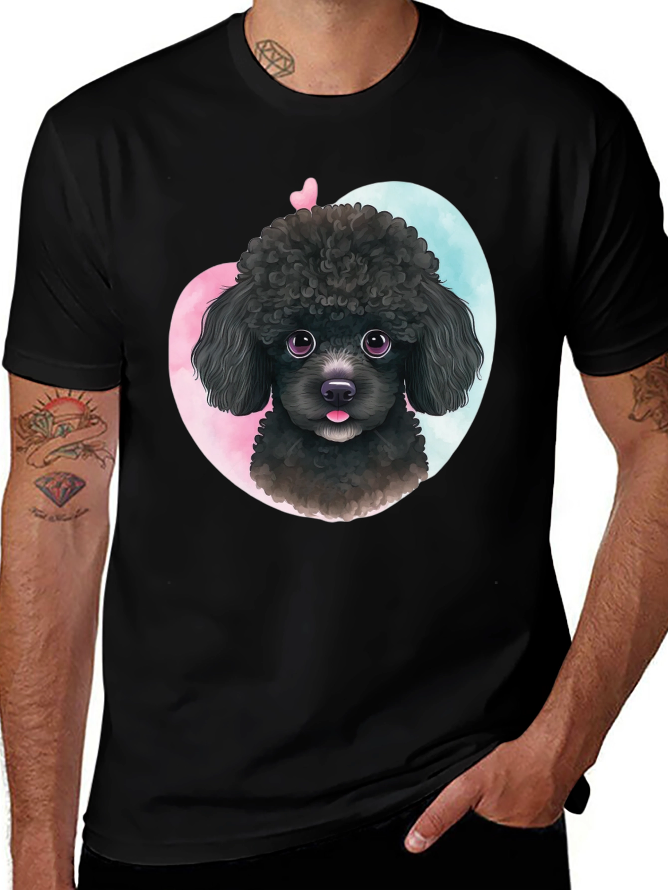 Cute Poodle Heart T-Shirt - Black