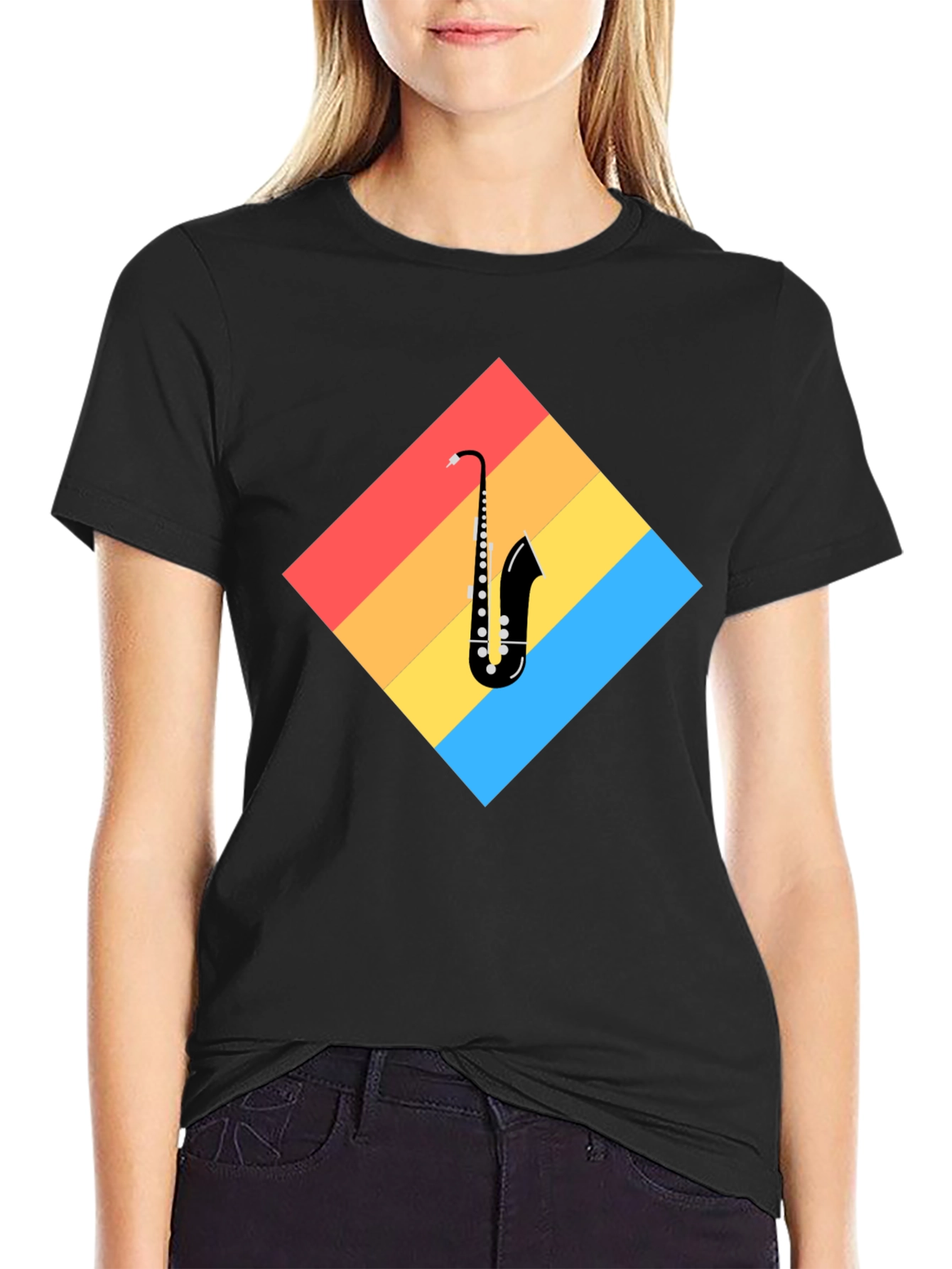 Saxophone Retro Graphic T-Shirt - Black