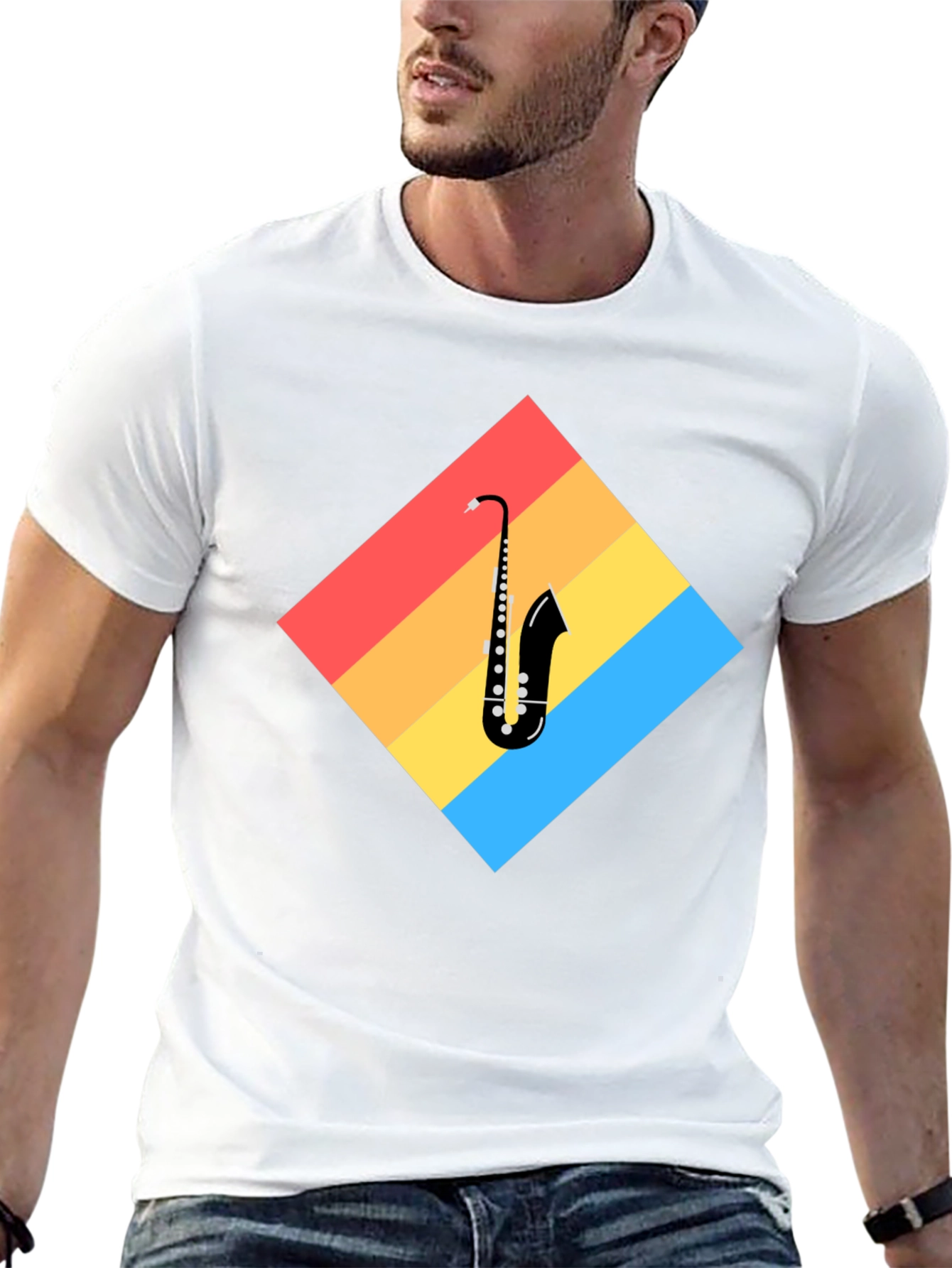 Saxophone Retro Graphic T-Shirt - Black