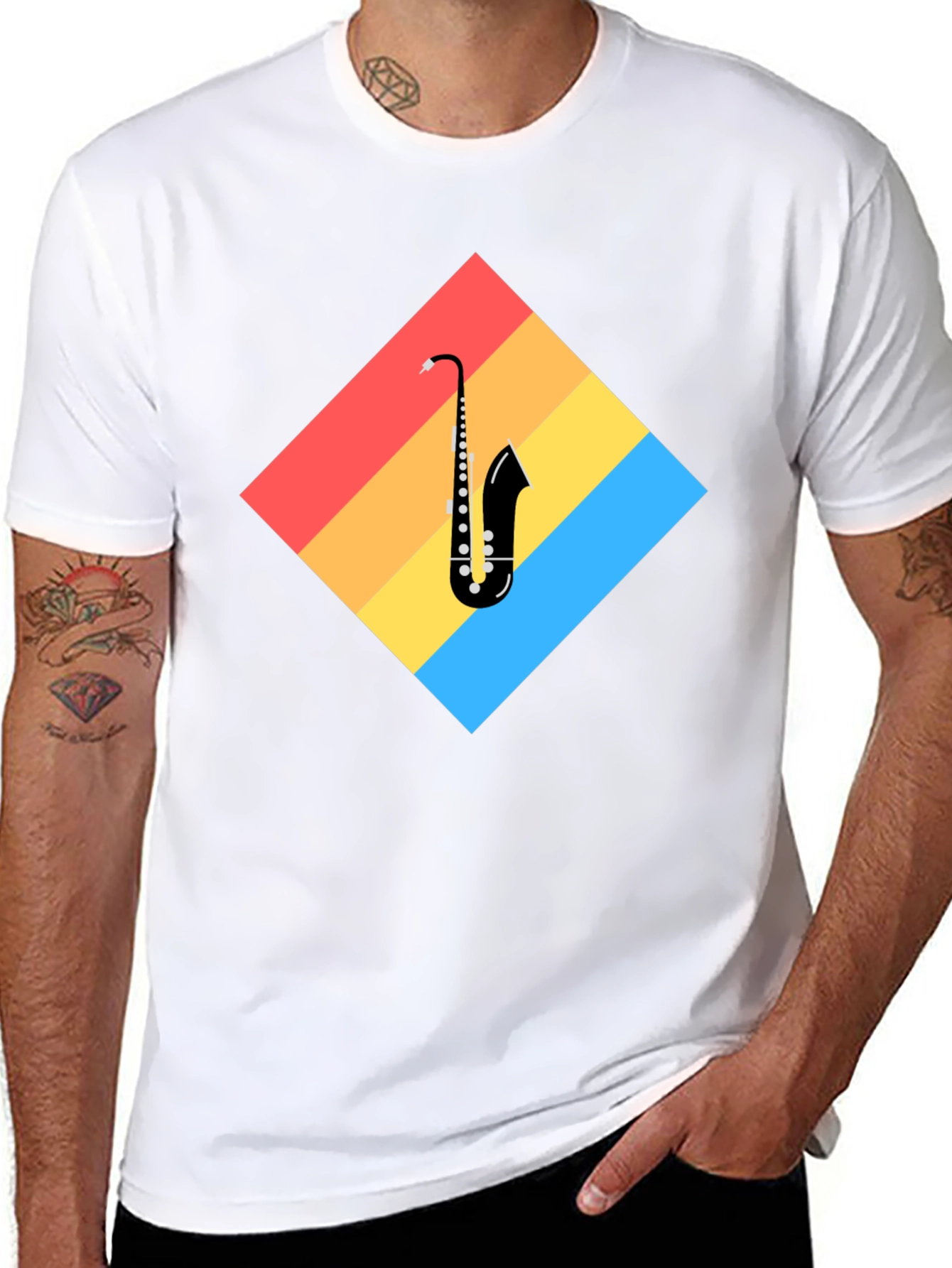 Saxophone Retro Graphic T-Shirt - Black