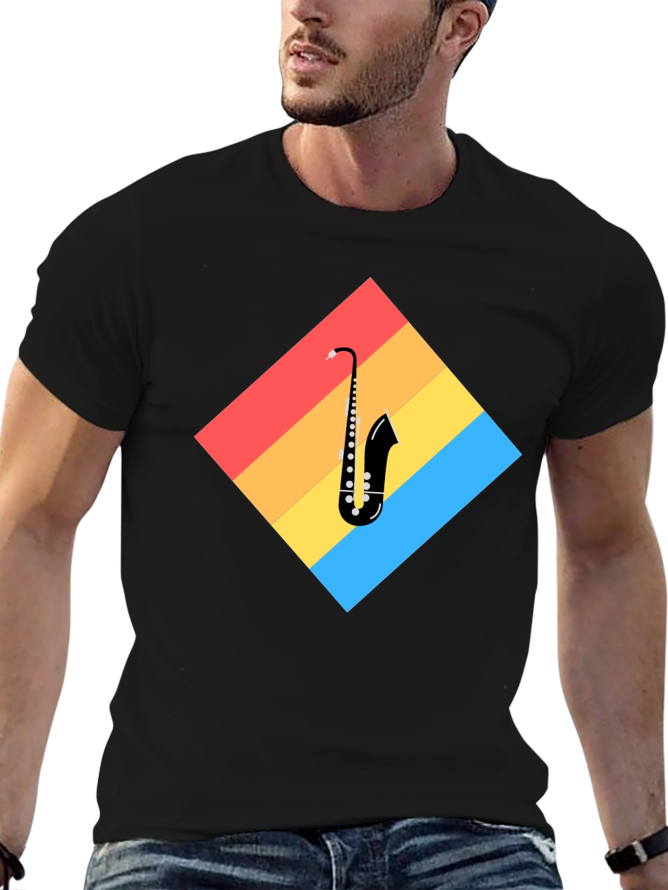 Saxophone Retro Graphic T-Shirt - Black