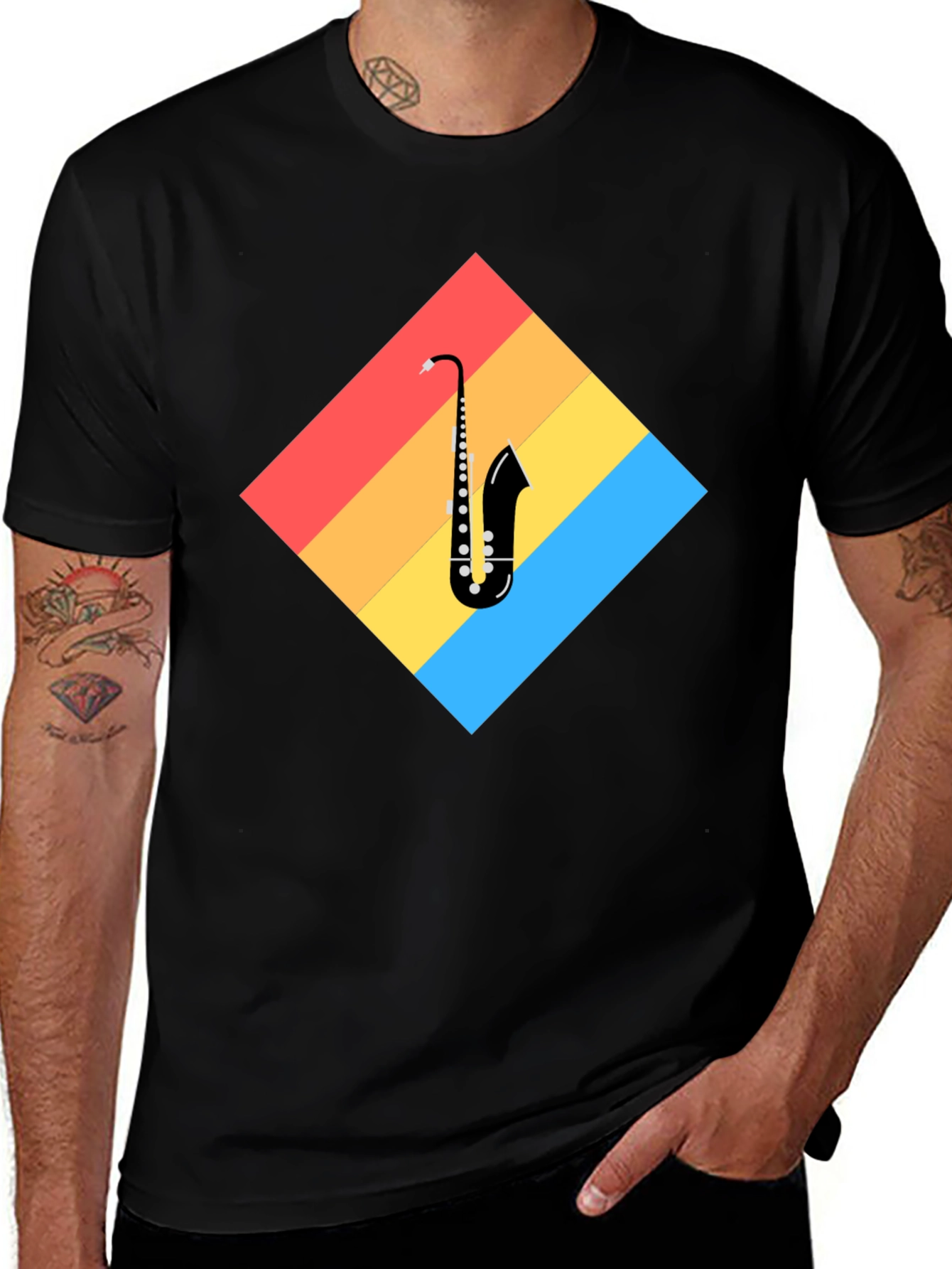 Saxophone Retro Graphic T-Shirt - Black