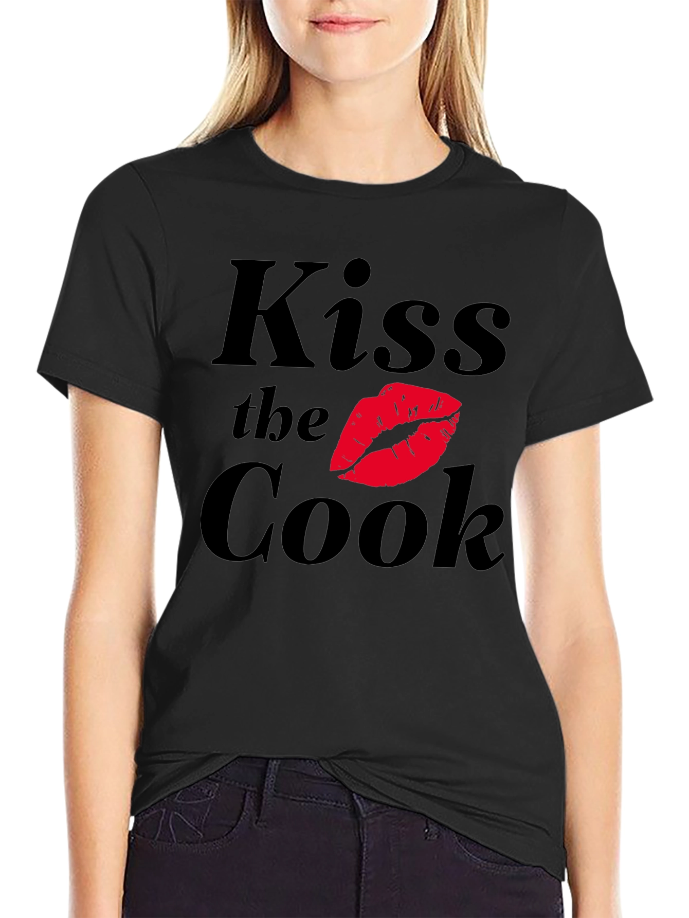 Kiss the Cook Black Graphic T-Shirt