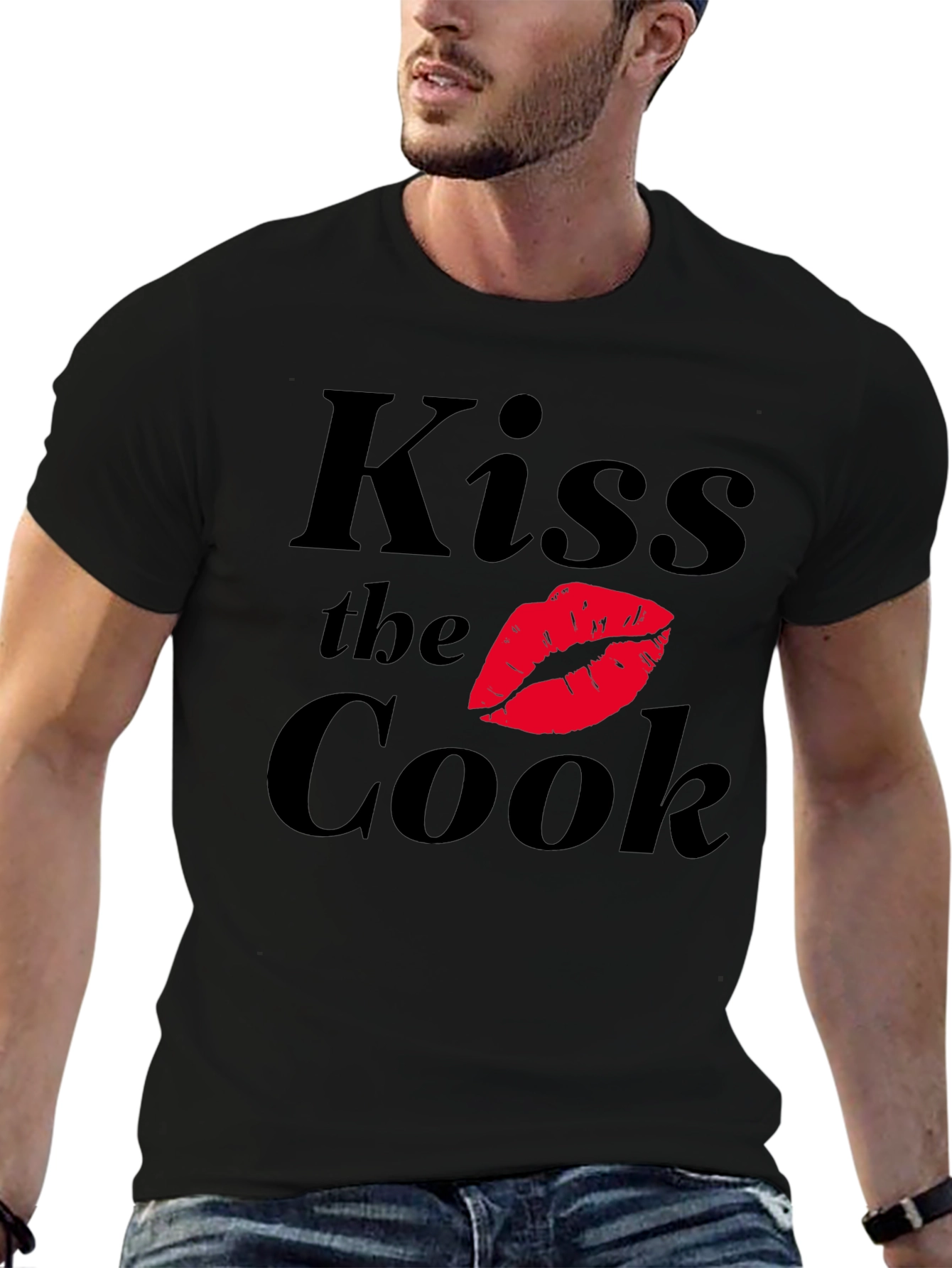 Kiss the Cook Black Graphic T-Shirt