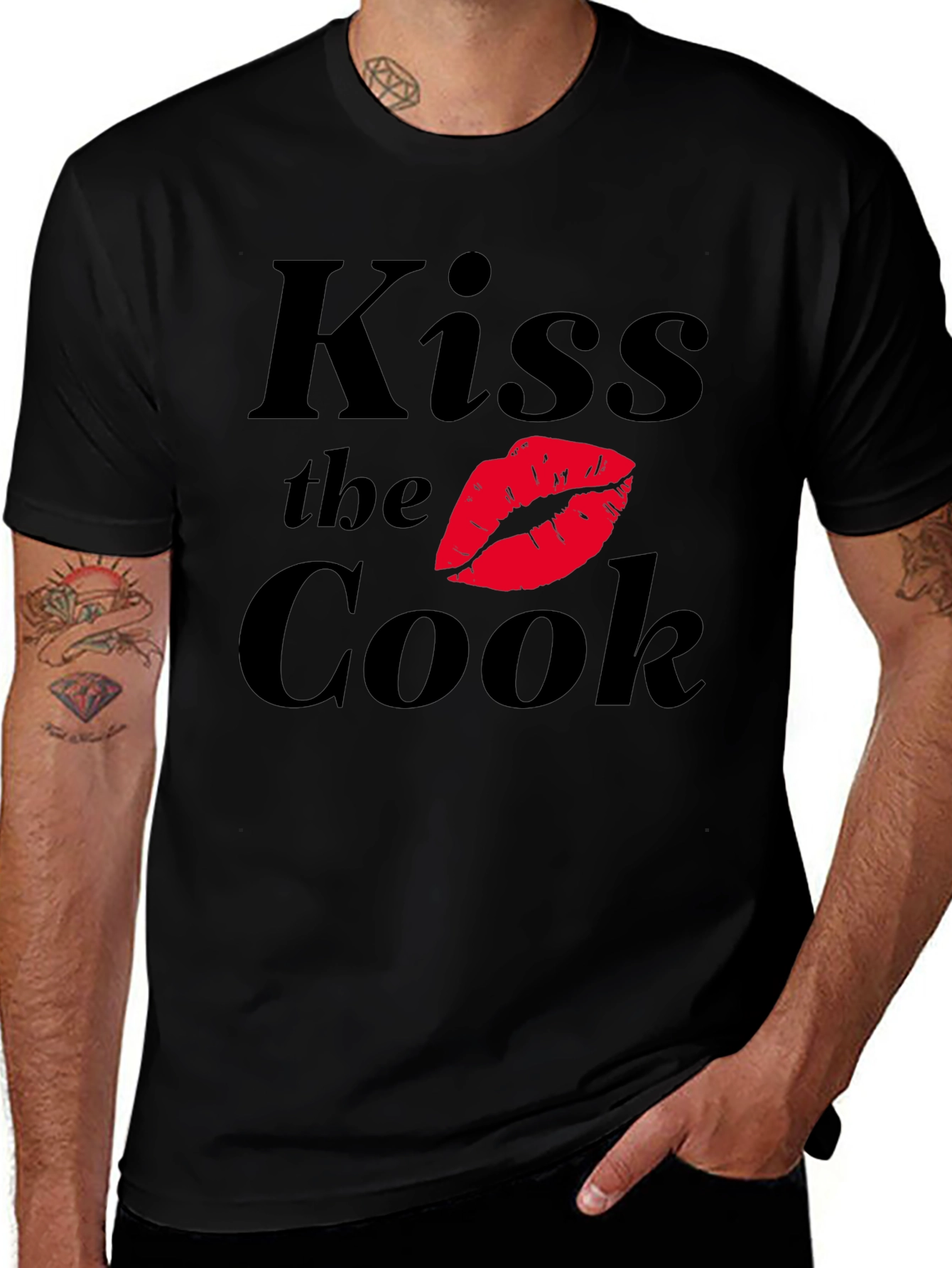 Kiss the Cook Black Graphic T-Shirt