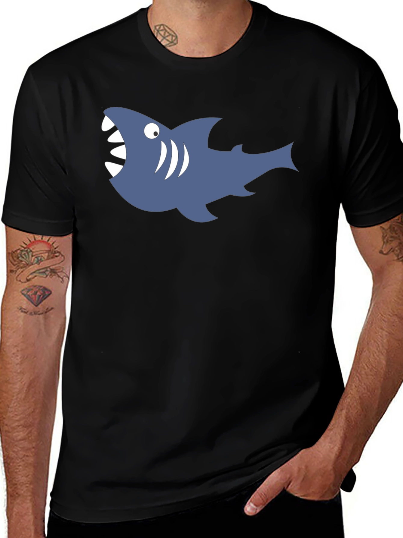 Mens Black Shark Graphic Tee - Casual Comfort