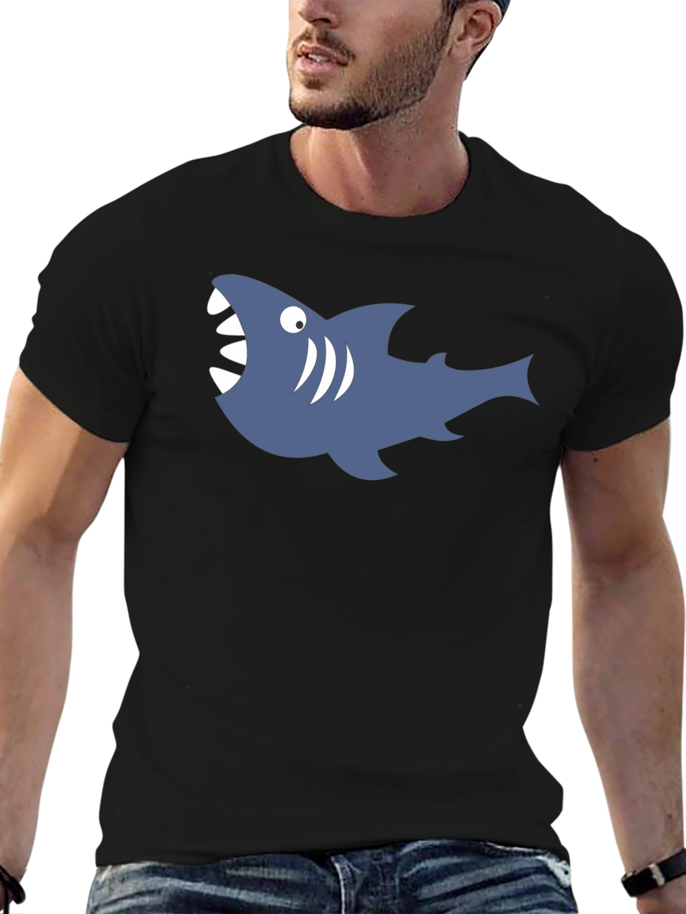 Mens Black Shark Graphic Tee - Casual Comfort