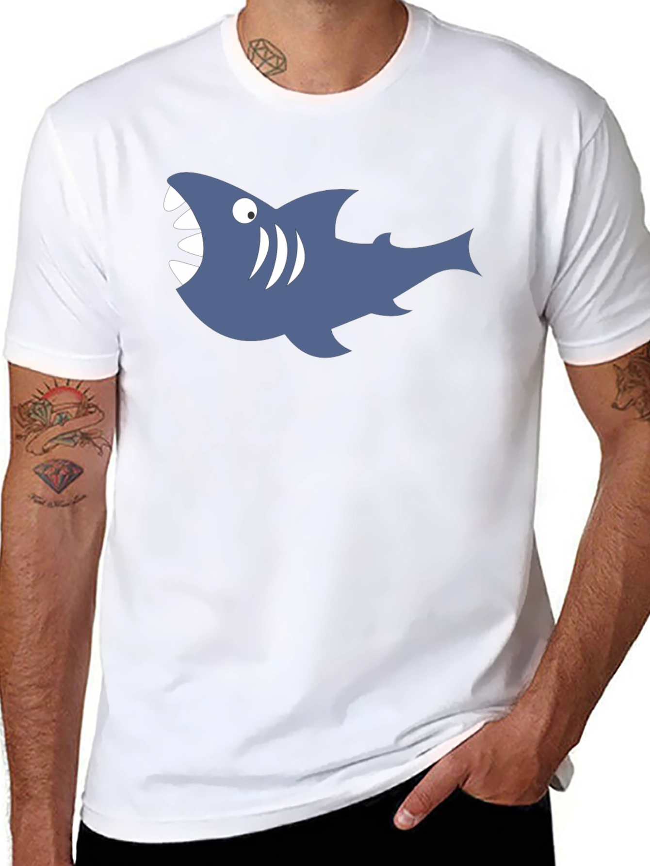 Mens Black Shark Graphic Tee - Casual Comfort