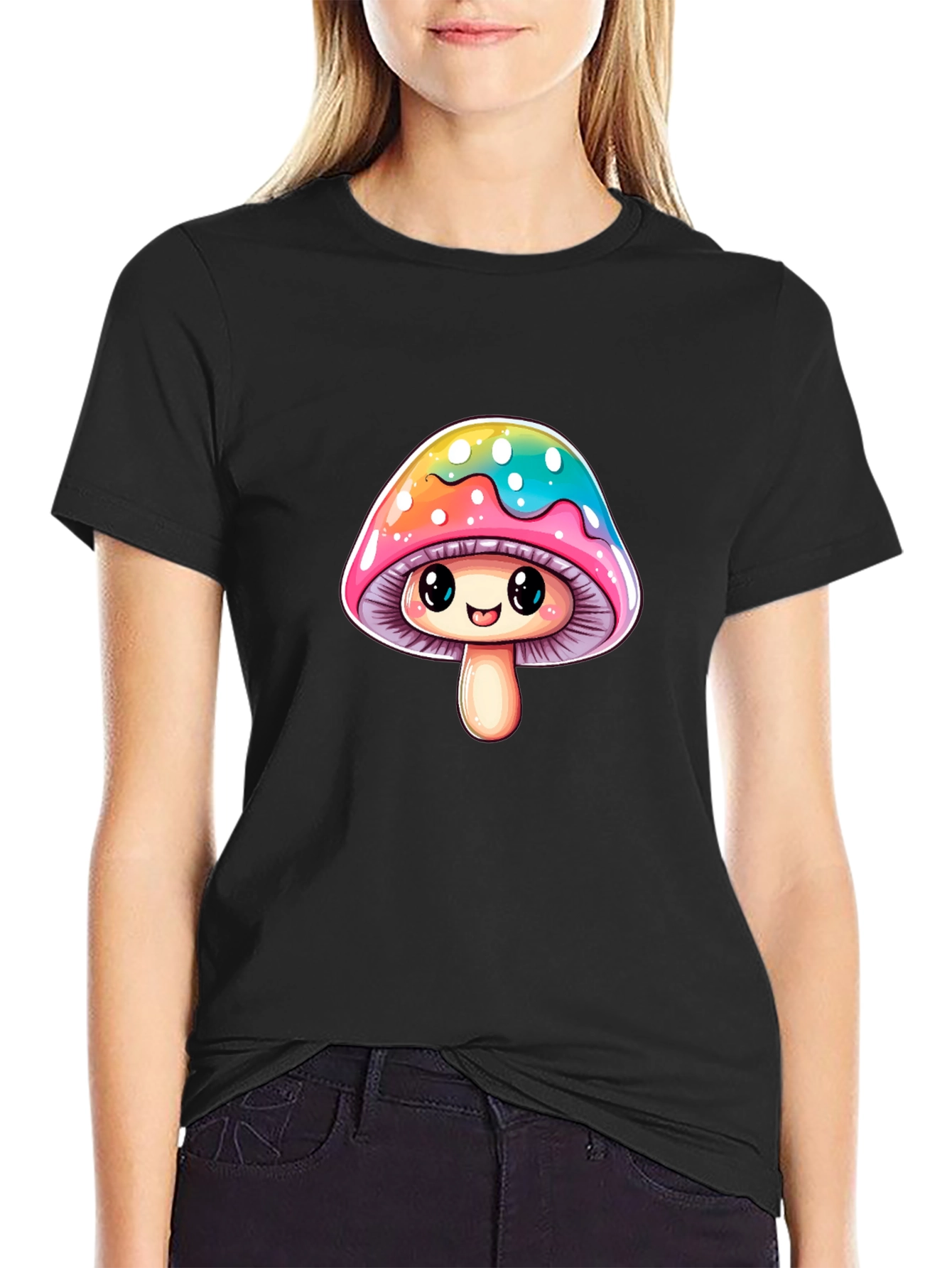 Cute Mushroom Graphic Tee - Unisex Black T-Shirt