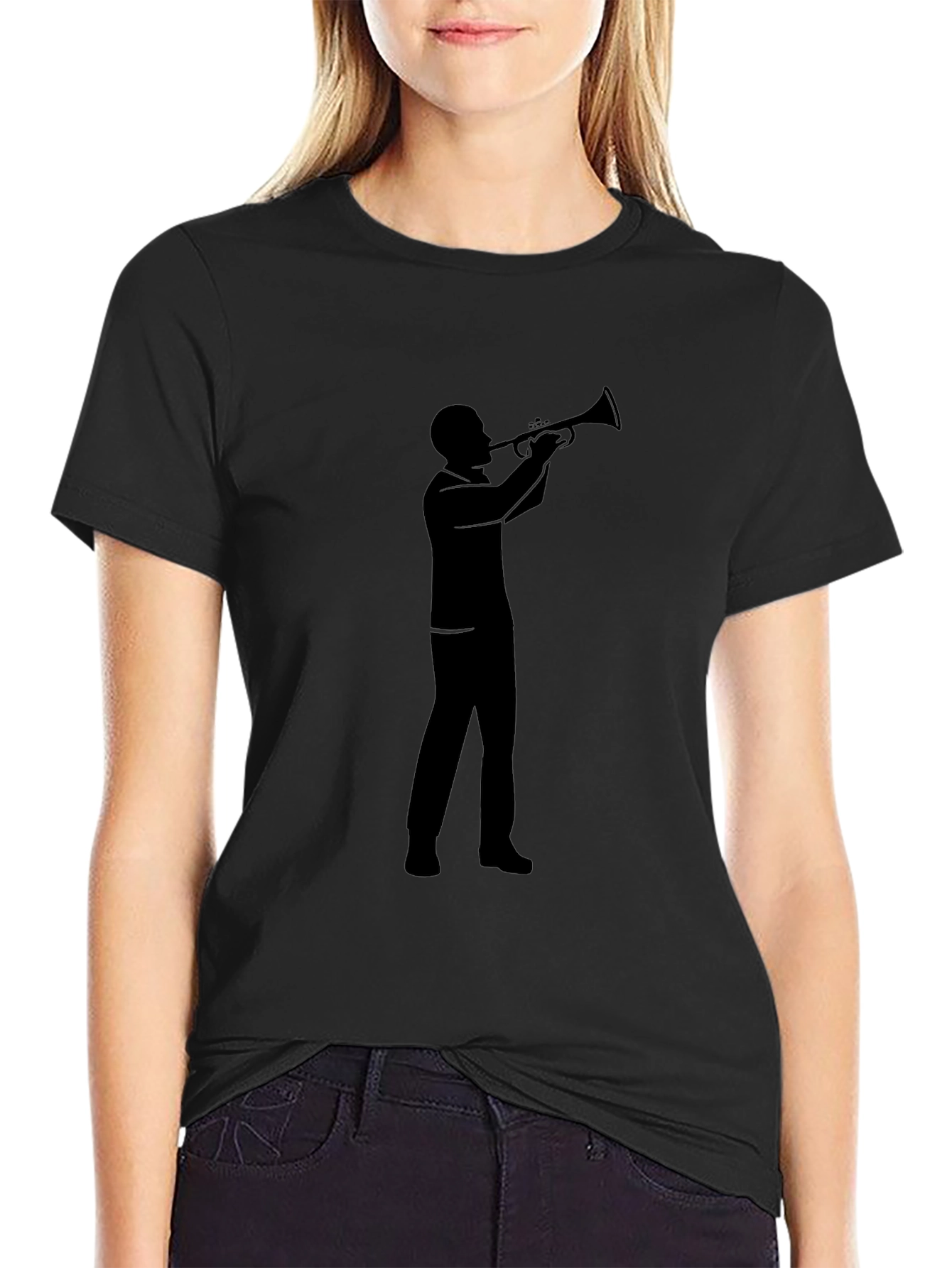 Black Trumpet Player Graphic Tee - Music Lover