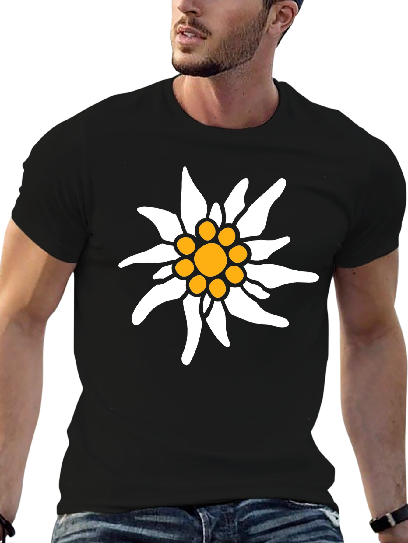 Edelweiss Flower Graphic Tee - Black