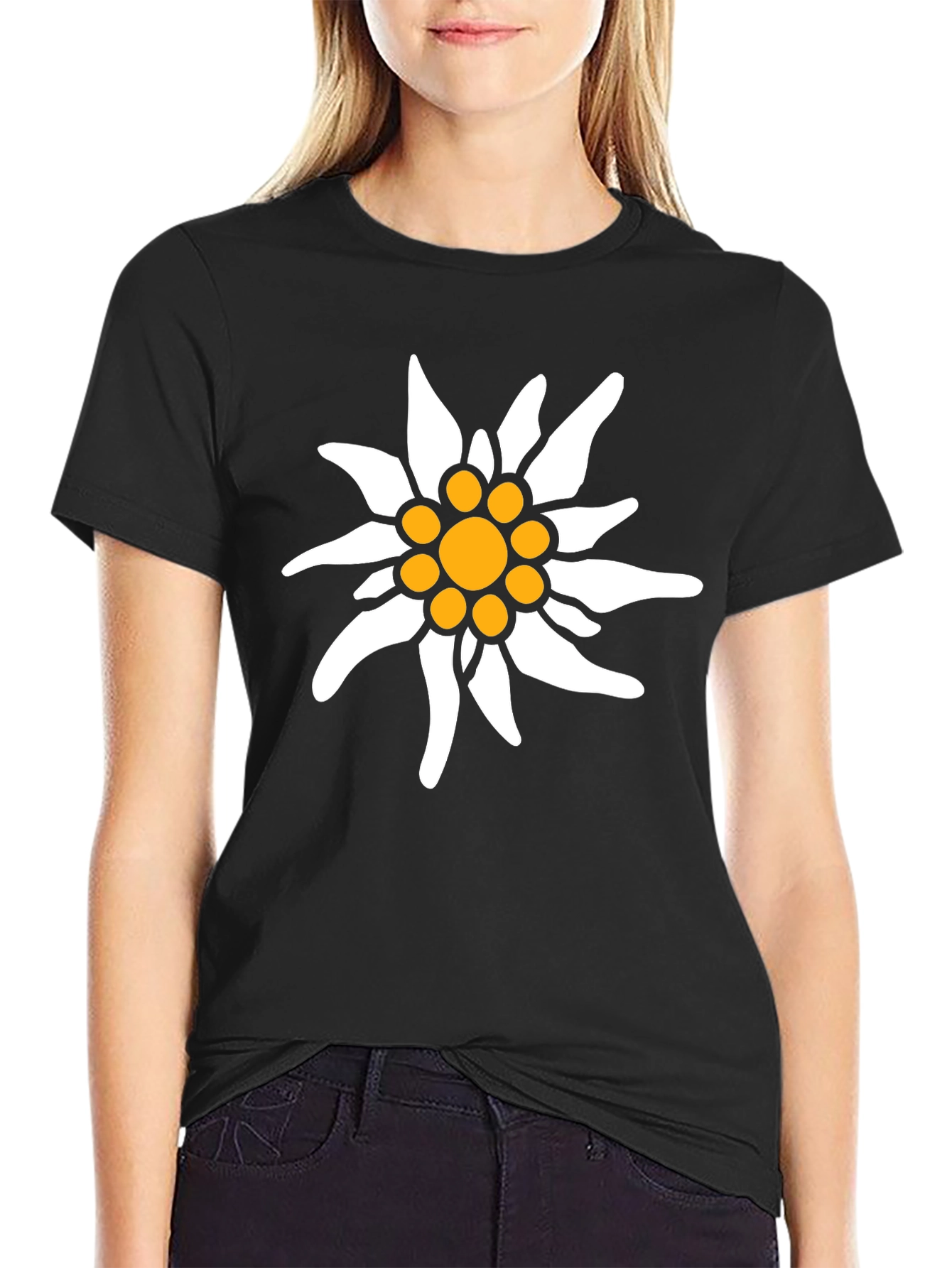 Edelweiss Flower Graphic Tee - Black