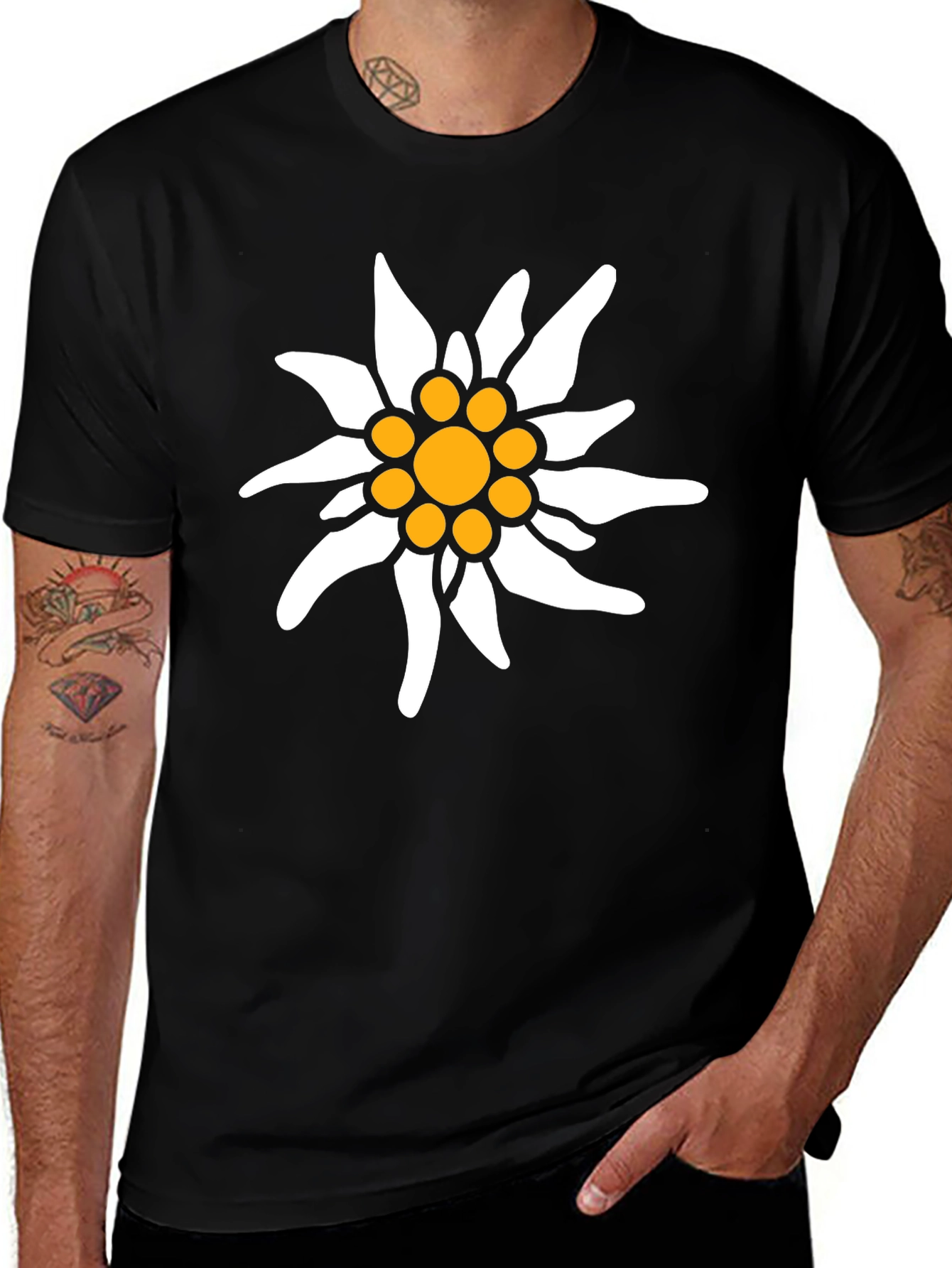 Edelweiss Flower Graphic Tee - Black