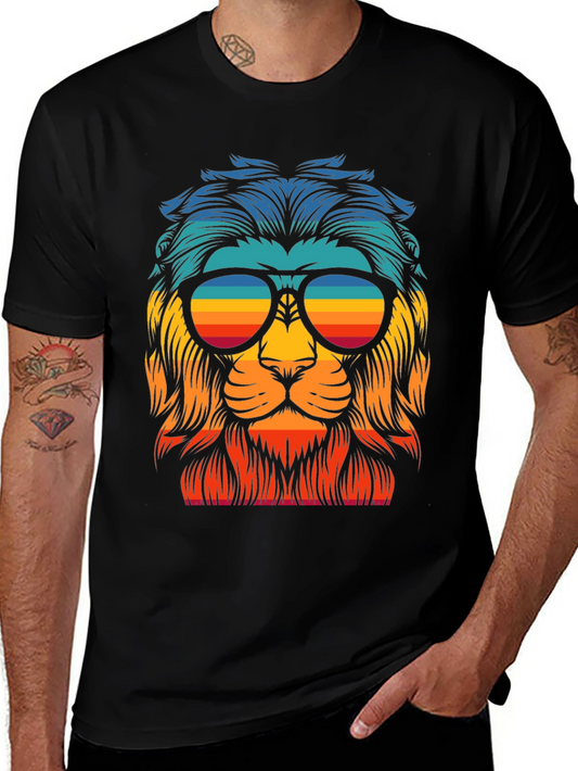 Retro Lion Graphic Tee - Cool Colorful Design