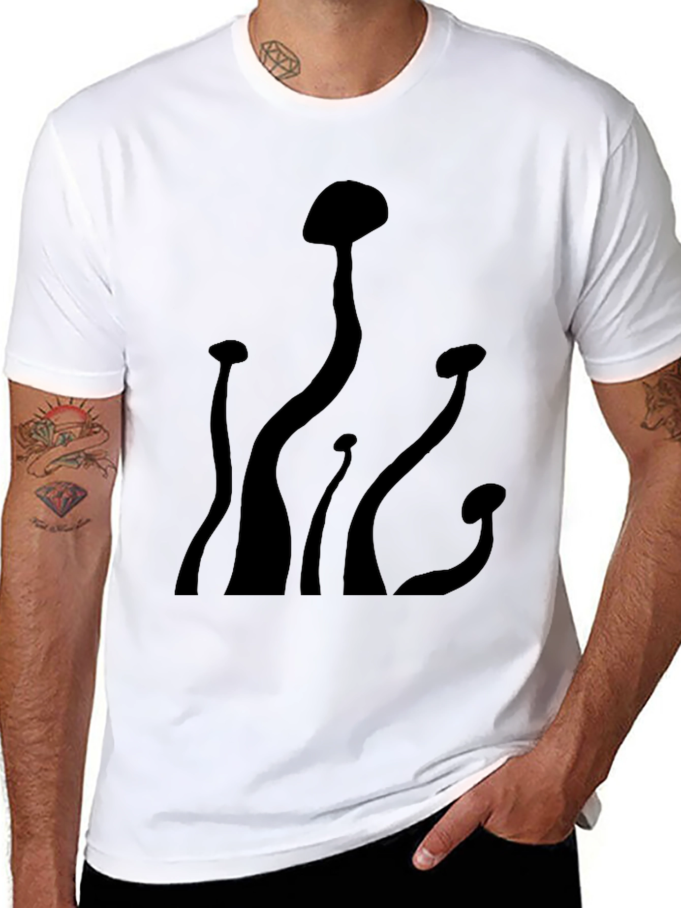 Mens Black Mushroom Graphic Tee - Casual Comfort