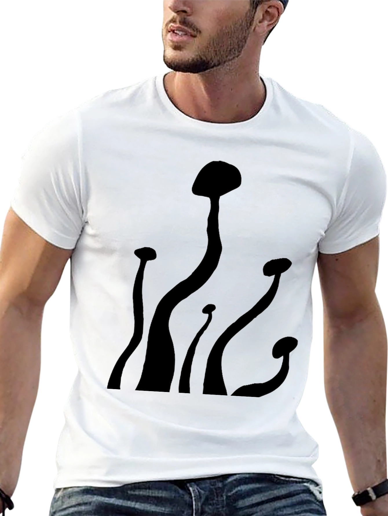Mens Black Mushroom Graphic Tee - Casual Comfort