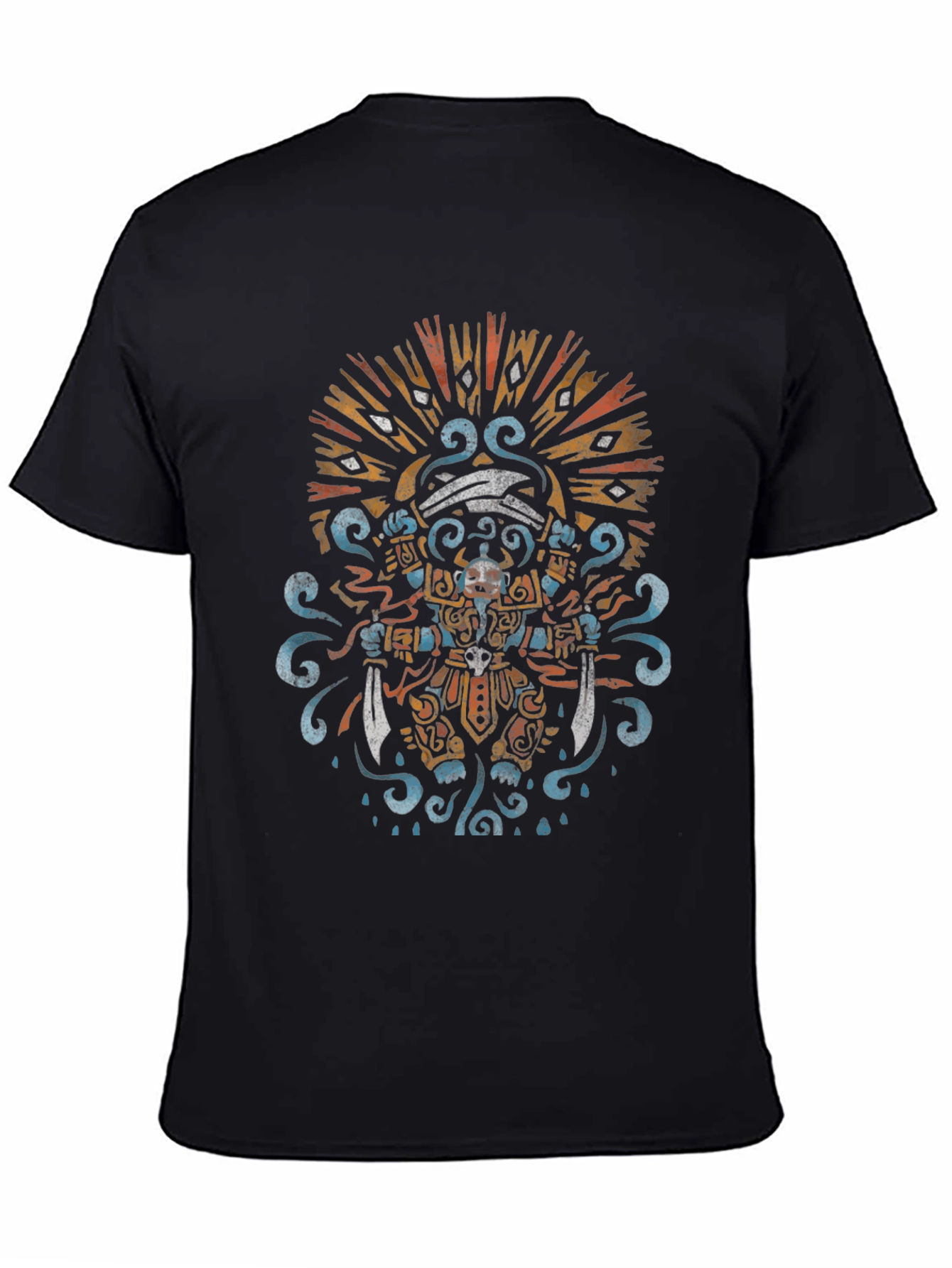 Aztec Warrior Graphic Tee - Black Crewneck T-Shirt