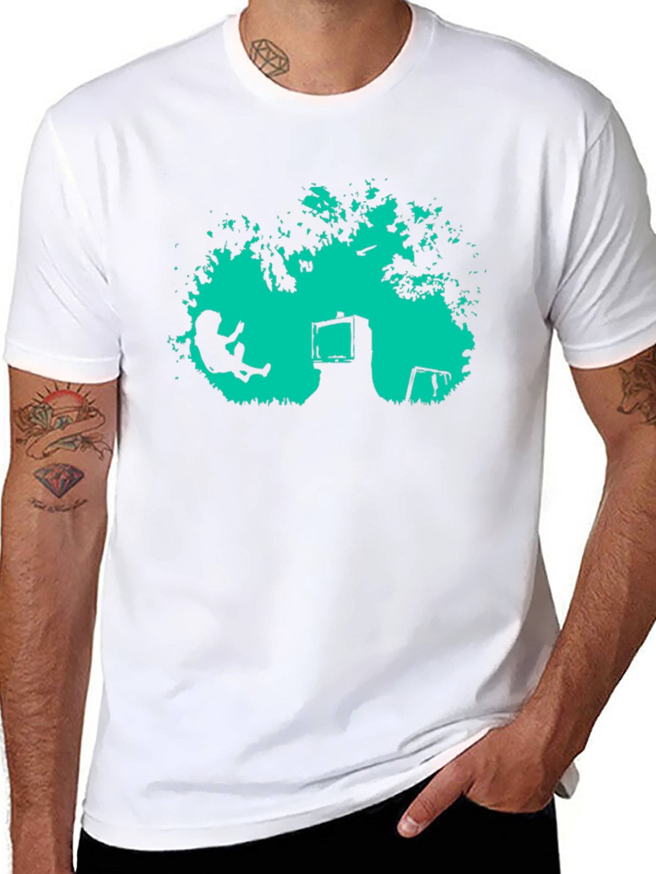 Retro TV Tree Swing Black T-Shirt