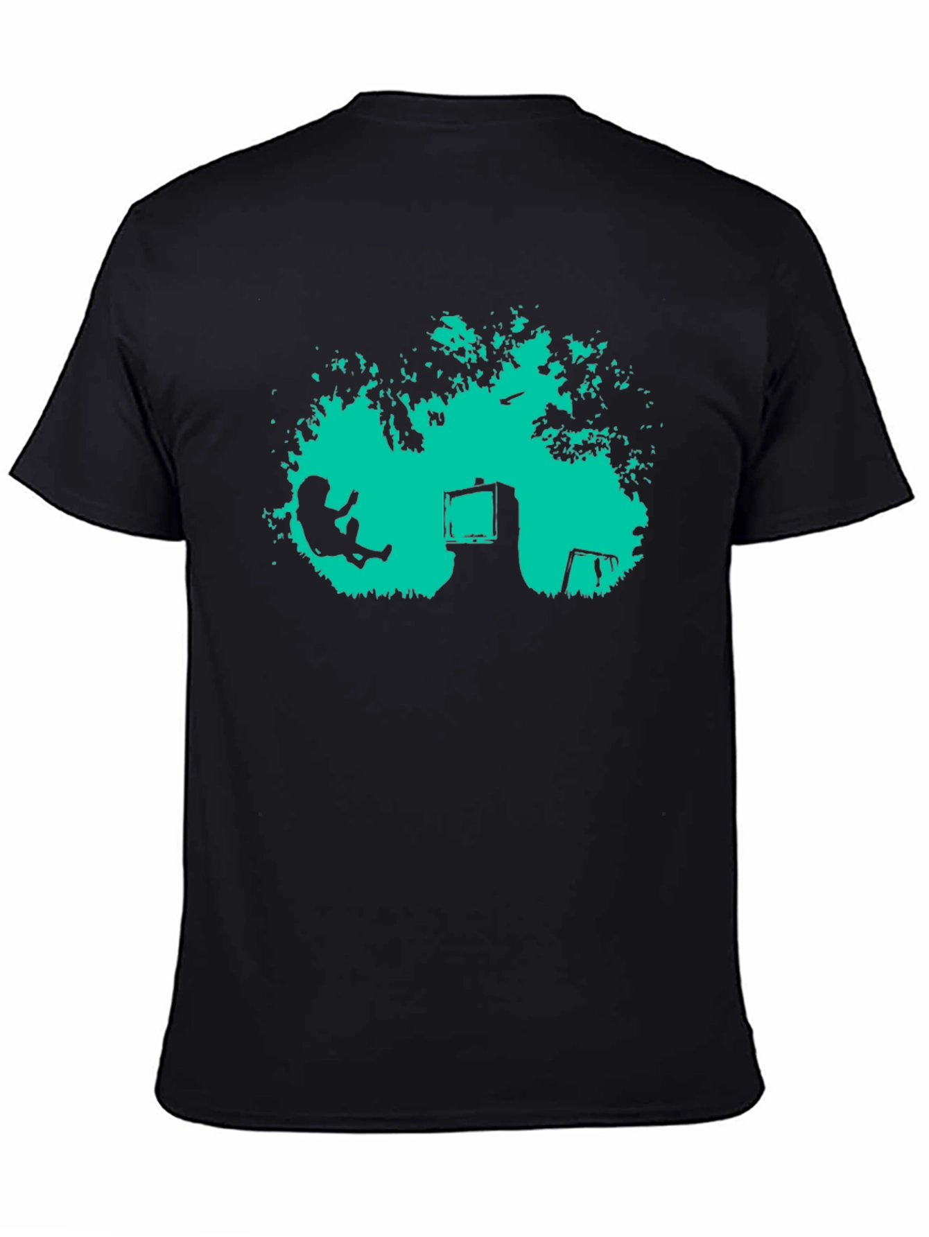 Retro TV Tree Swing Black T-Shirt