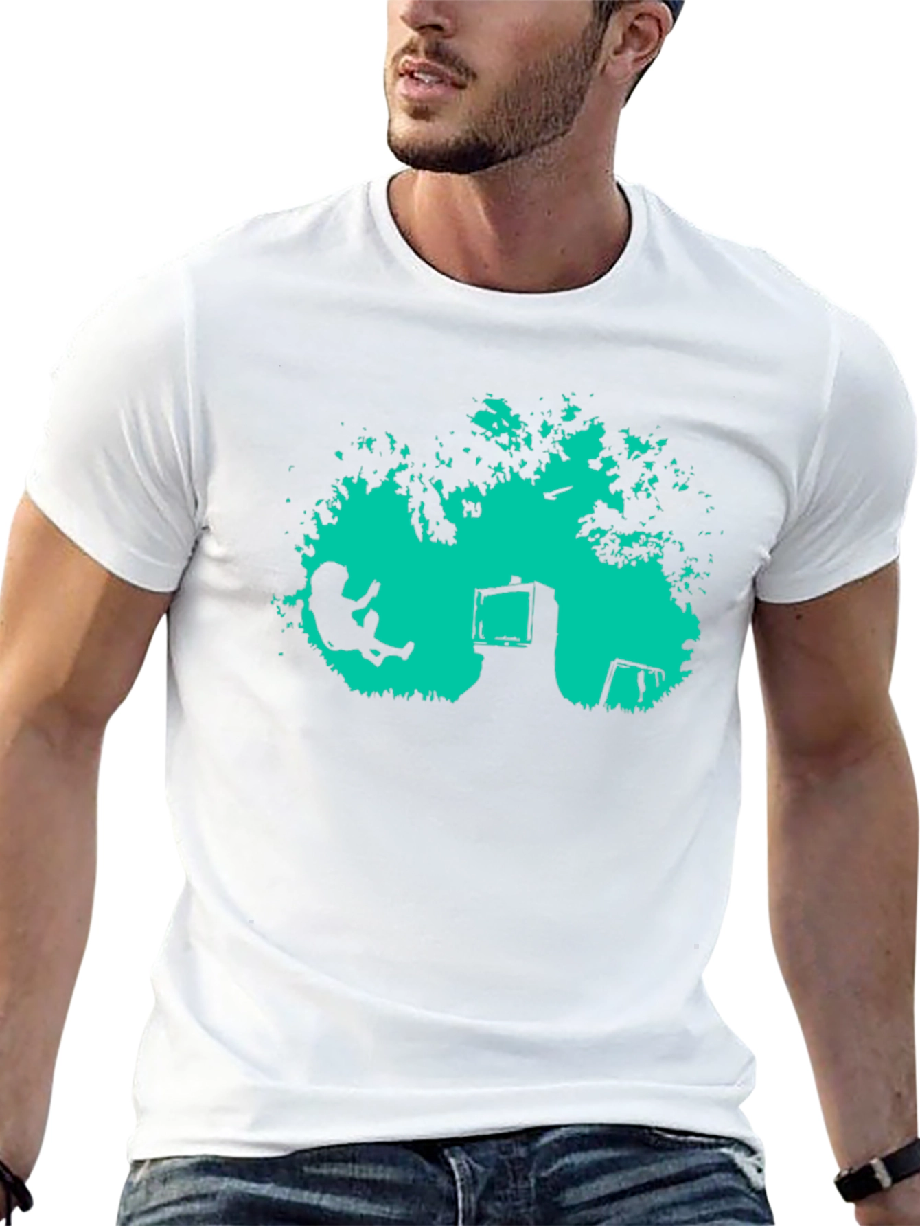 Retro TV Tree Swing Black T-Shirt