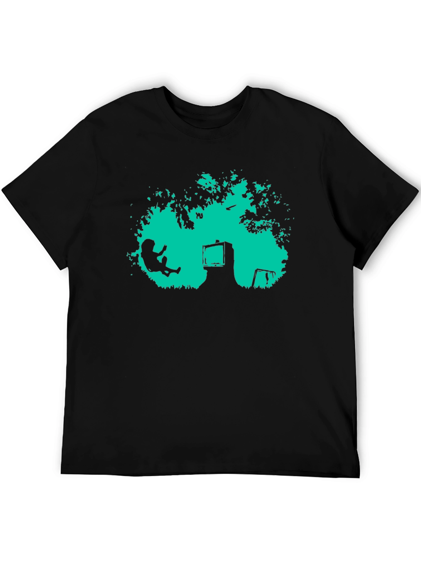 Retro TV Tree Swing Black T-Shirt